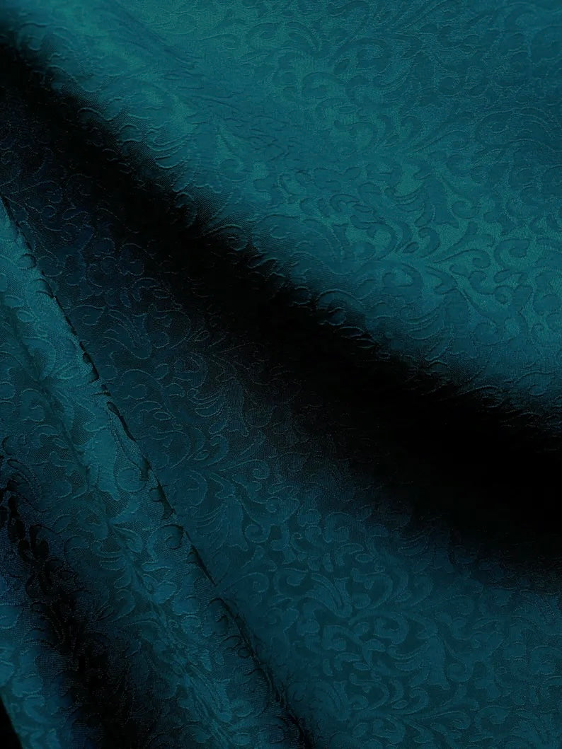 TEAL Floral Brocade Fabric (60 in.) Sold By The Yard