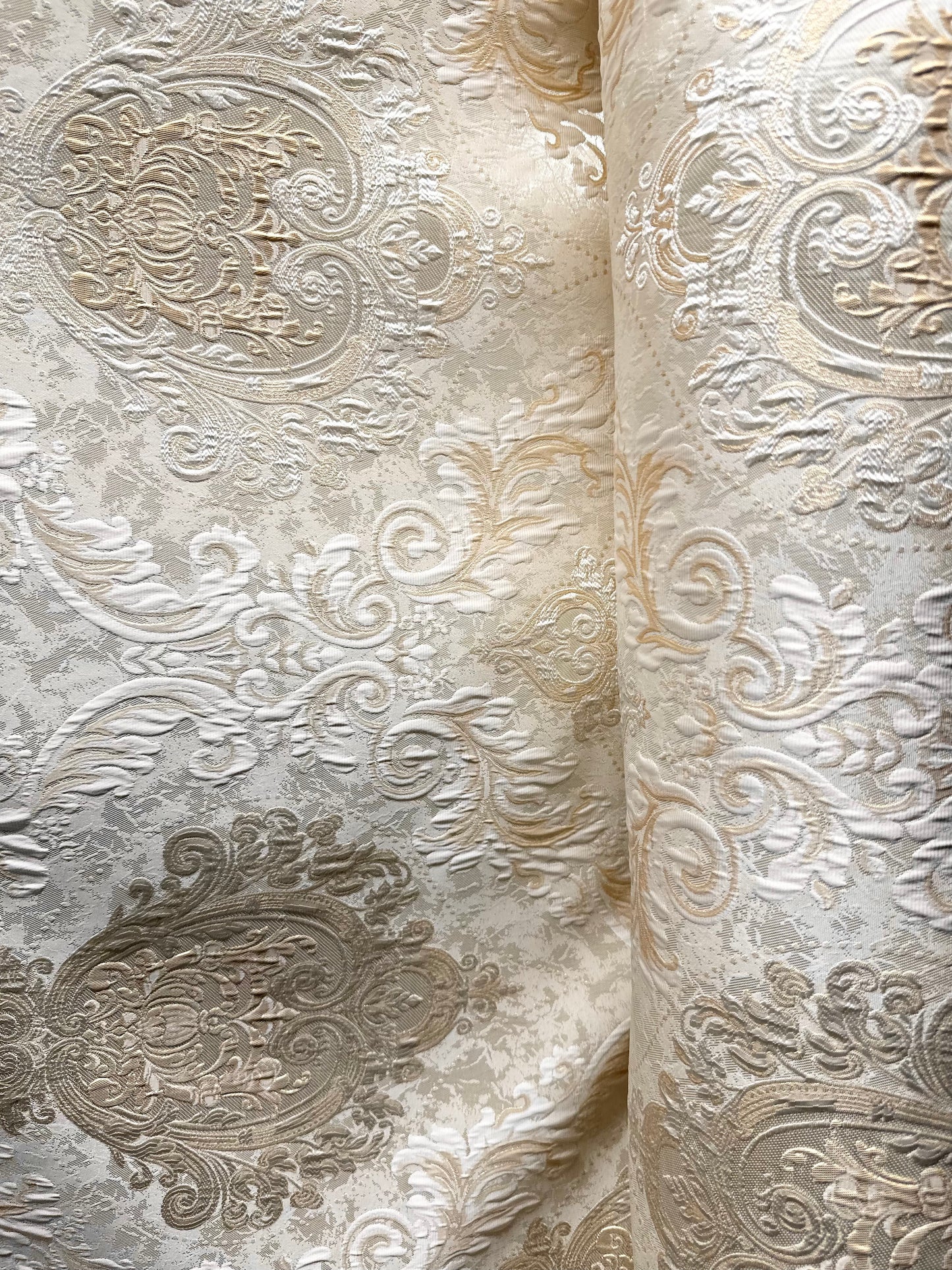 IVORY GOLD Damask Brocade Upholstery Drapery Fabric (110 in.) Sold By The Yard