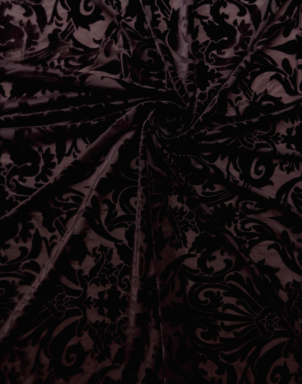 BROWN Damask Floral Burnout Stretch Velvet Fabric (58 in.) Sold By The Yard