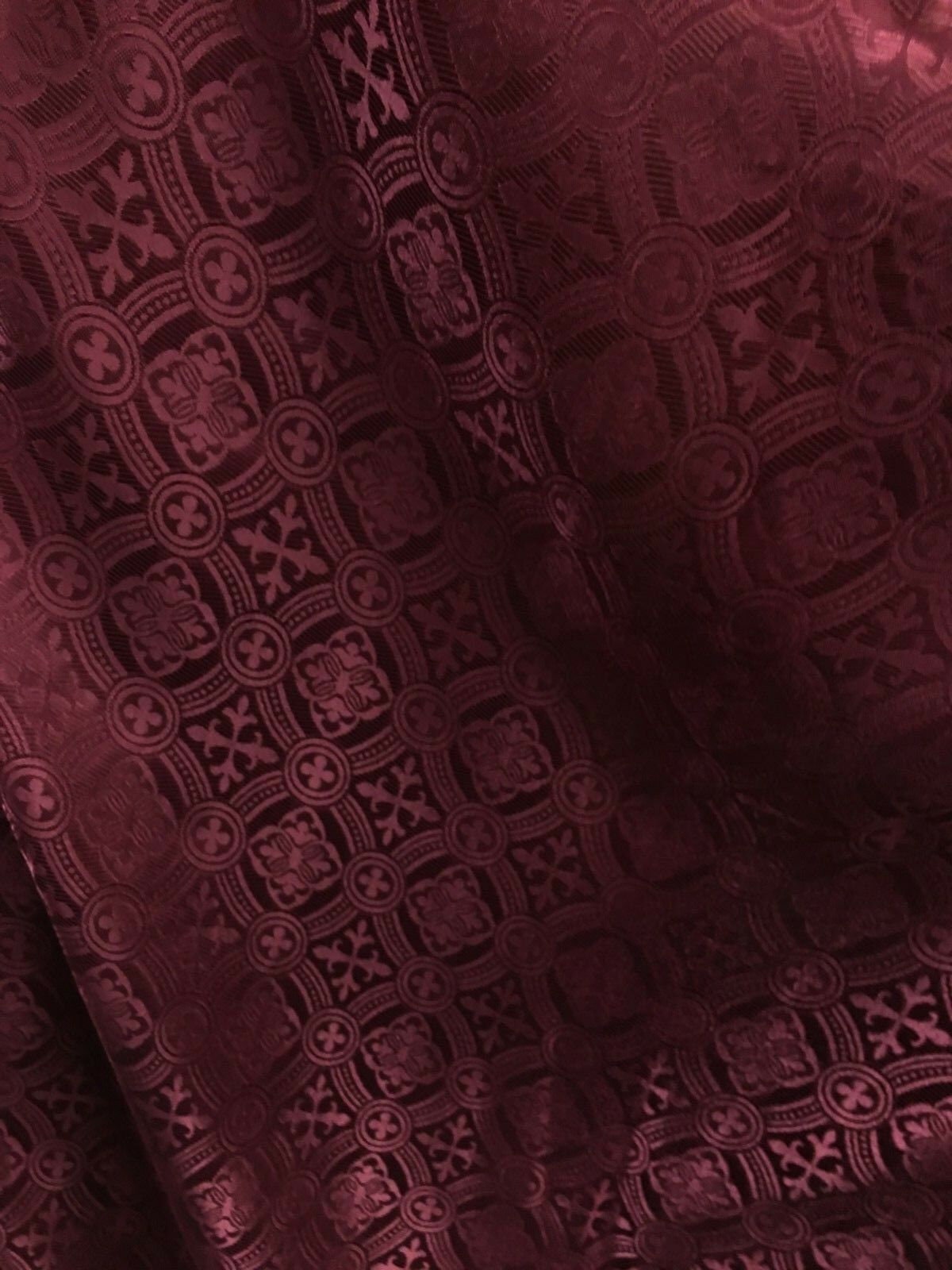 BURGUNDY Liturgical Cross Brocade Fabric (60 in.) Sold By The Yard