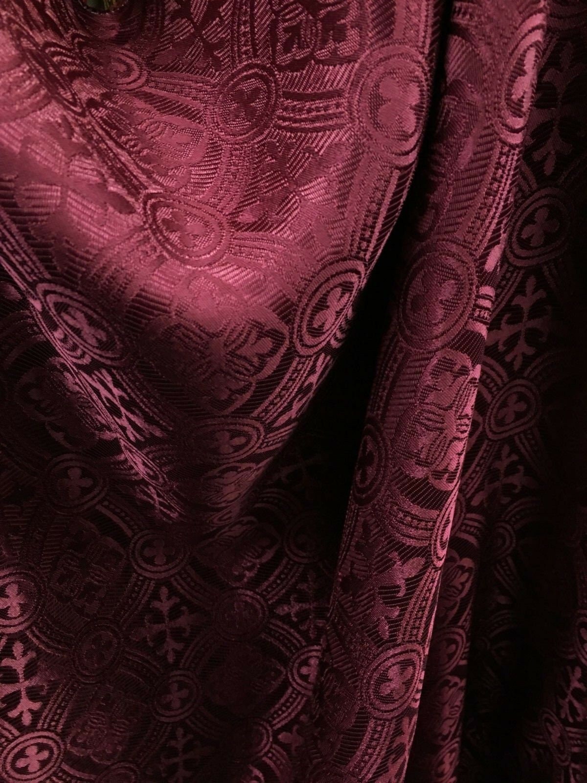 BURGUNDY Liturgical Cross Brocade Fabric (60 in.) Sold By The Yard