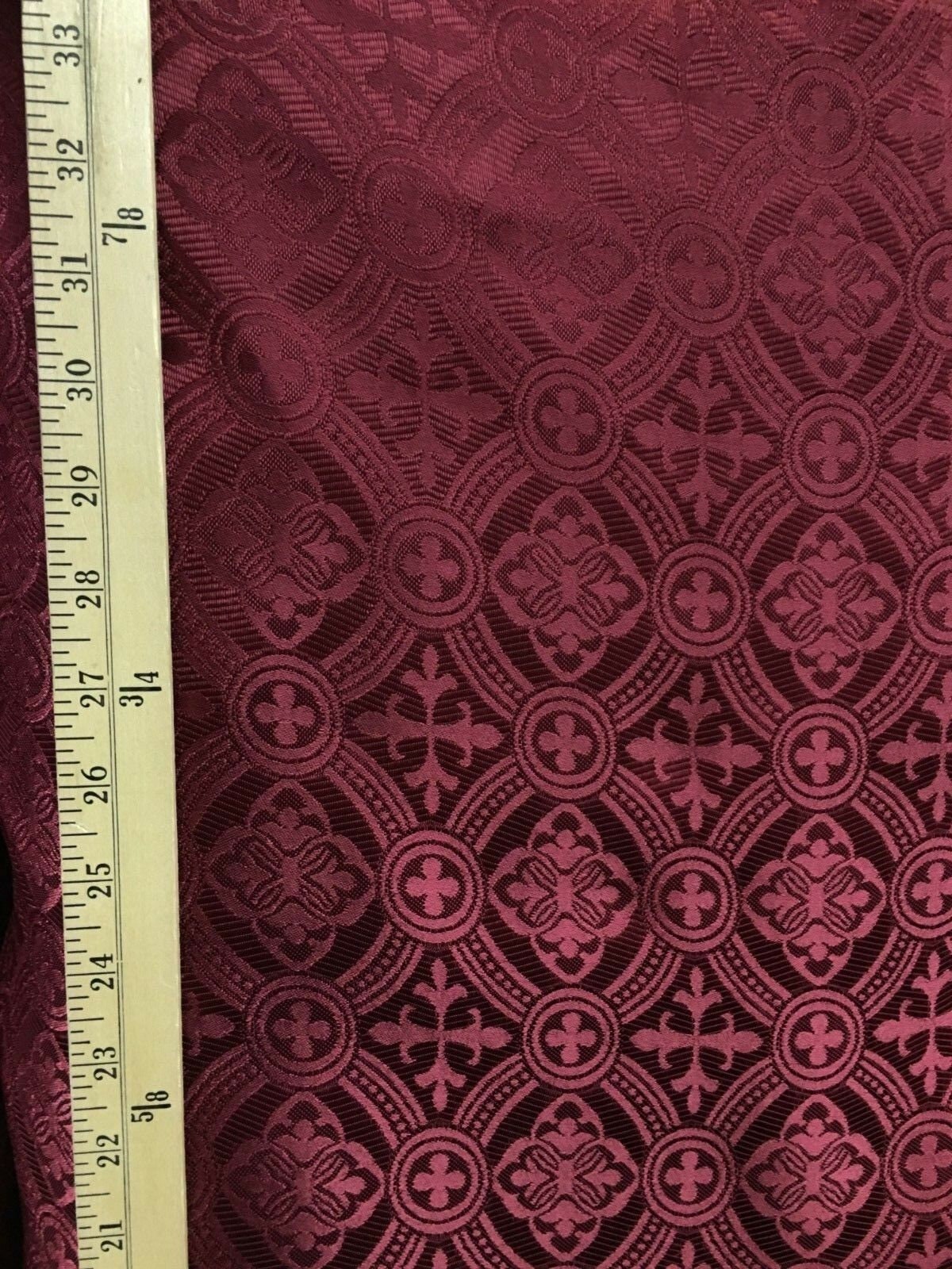 BURGUNDY Liturgical Cross Brocade Fabric (60 in.) Sold By The Yard