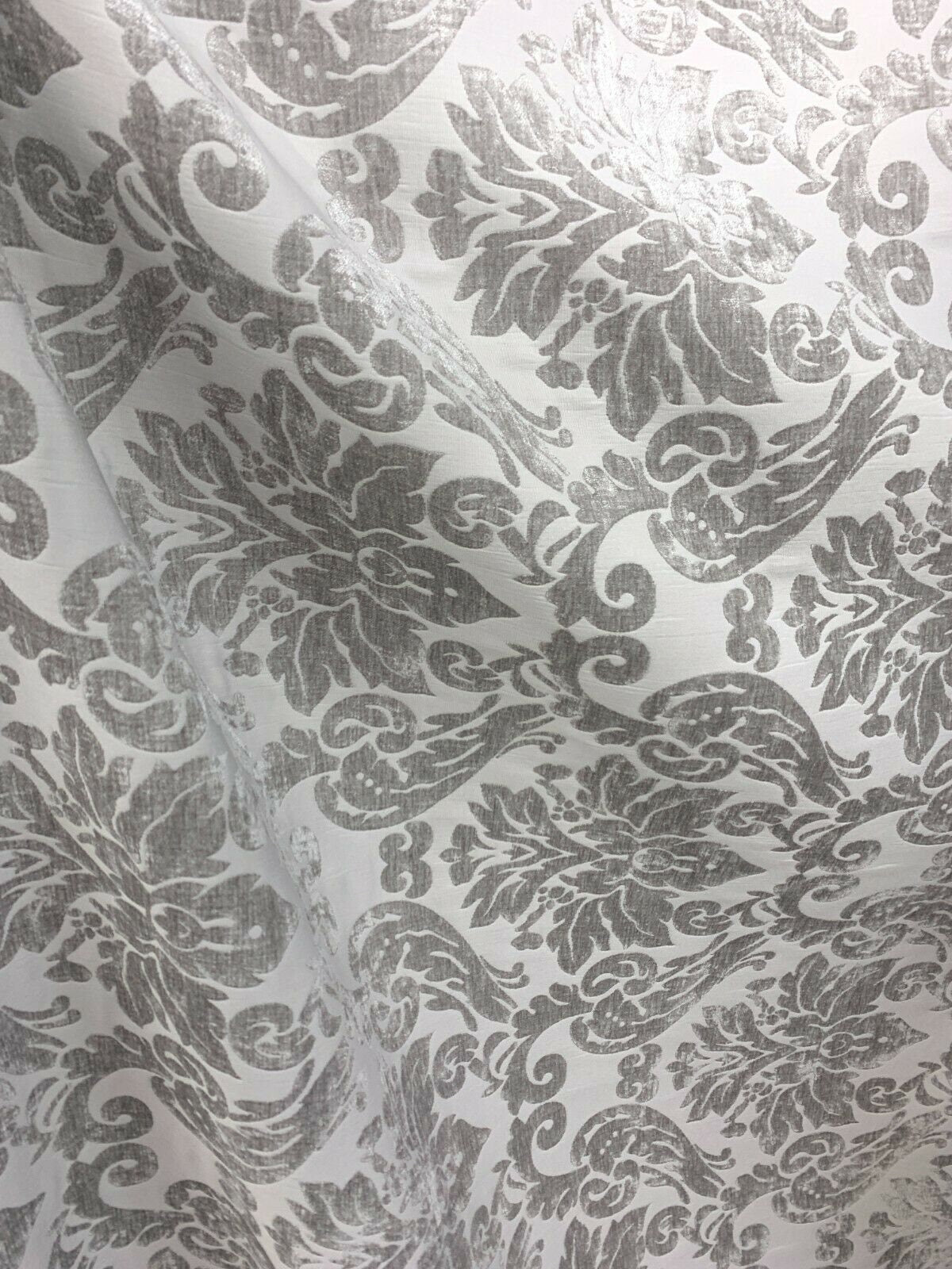 LIGHT GRAY Damask Chenille Upholstery Brocade Fabric (54 in.) Sold By The Yard