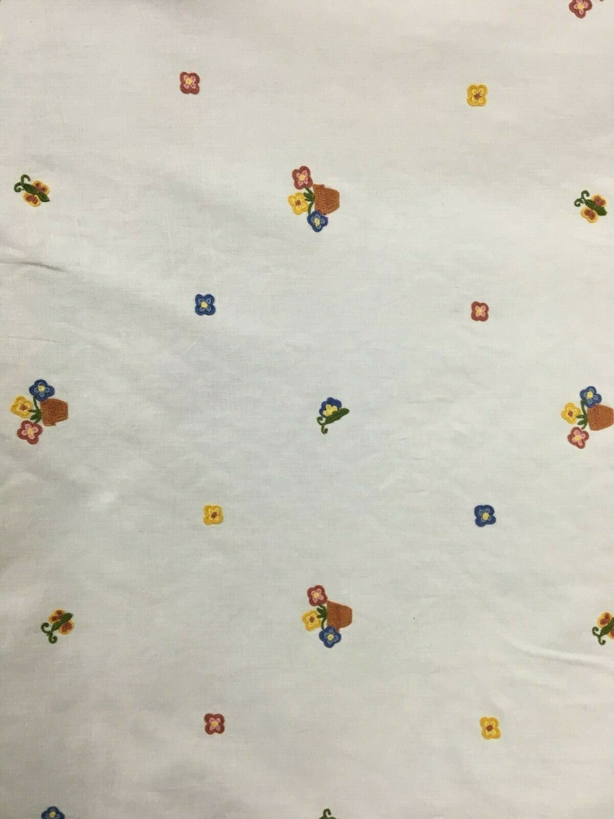 MILK WHITE MULTICOLOR Flower Pot Embroidered Cotton Linen Fabric (54 in.) Sold By The Yard