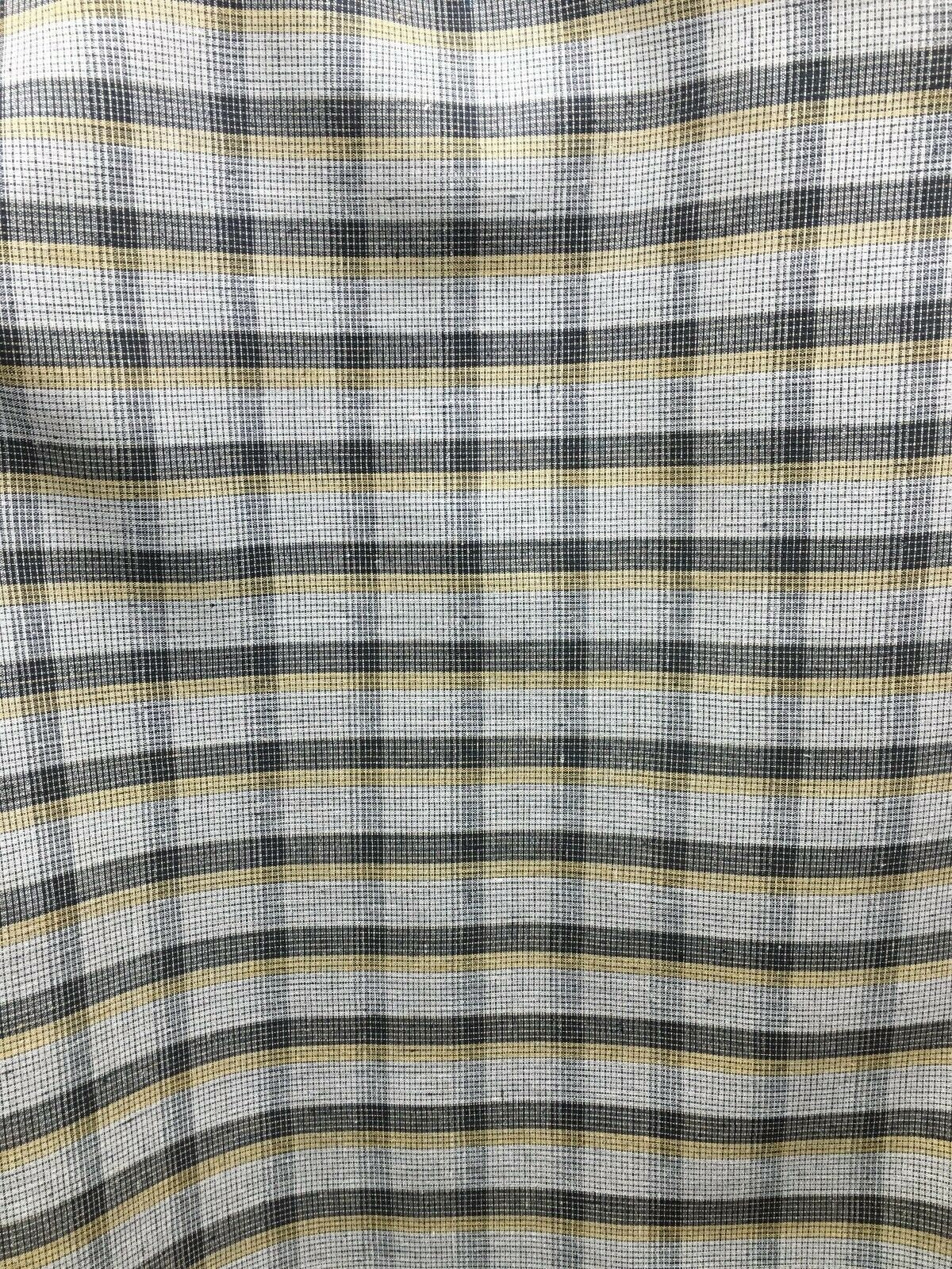 LIGHT GOLD BLACK Plaid 100% Linen Fabric (60 in.) Sold By The Yard