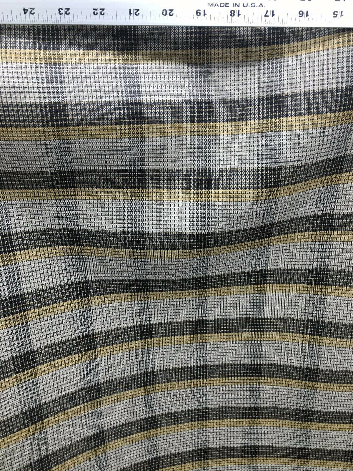LIGHT GOLD BLACK Plaid 100% Linen Fabric (60 in.) Sold By The Yard