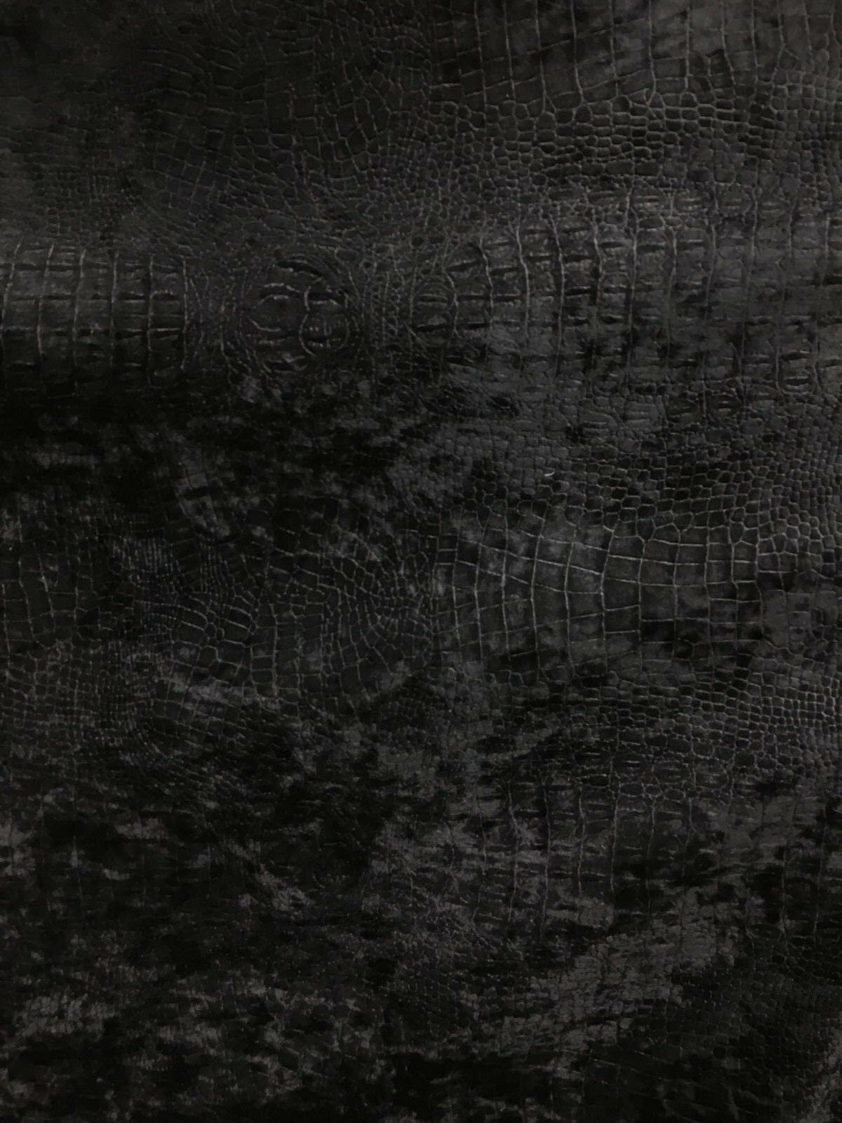 BLACK Alligator Crocodile Embossed Chenille Velvet Fabric (56 in.) Sold By The Yard