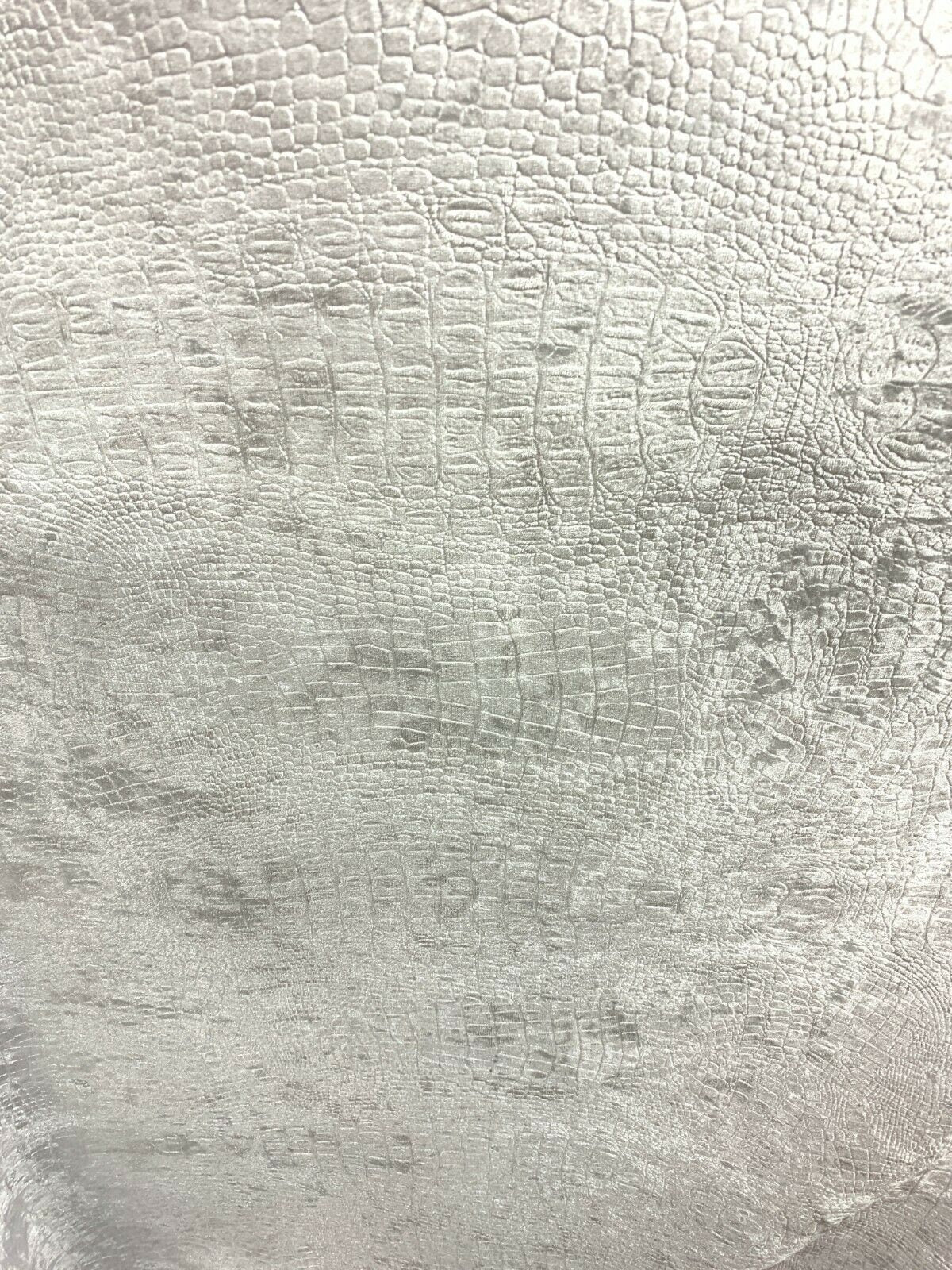 WHITE Alligator Crocodile Embossed Chenille Velvet Fabric (56 in.) Sold By The Yard