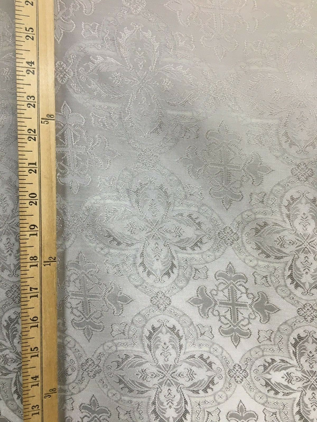 SILVER GRAY Liturgical Cross Brocade Fabric (60 in.) Sold By The Yard