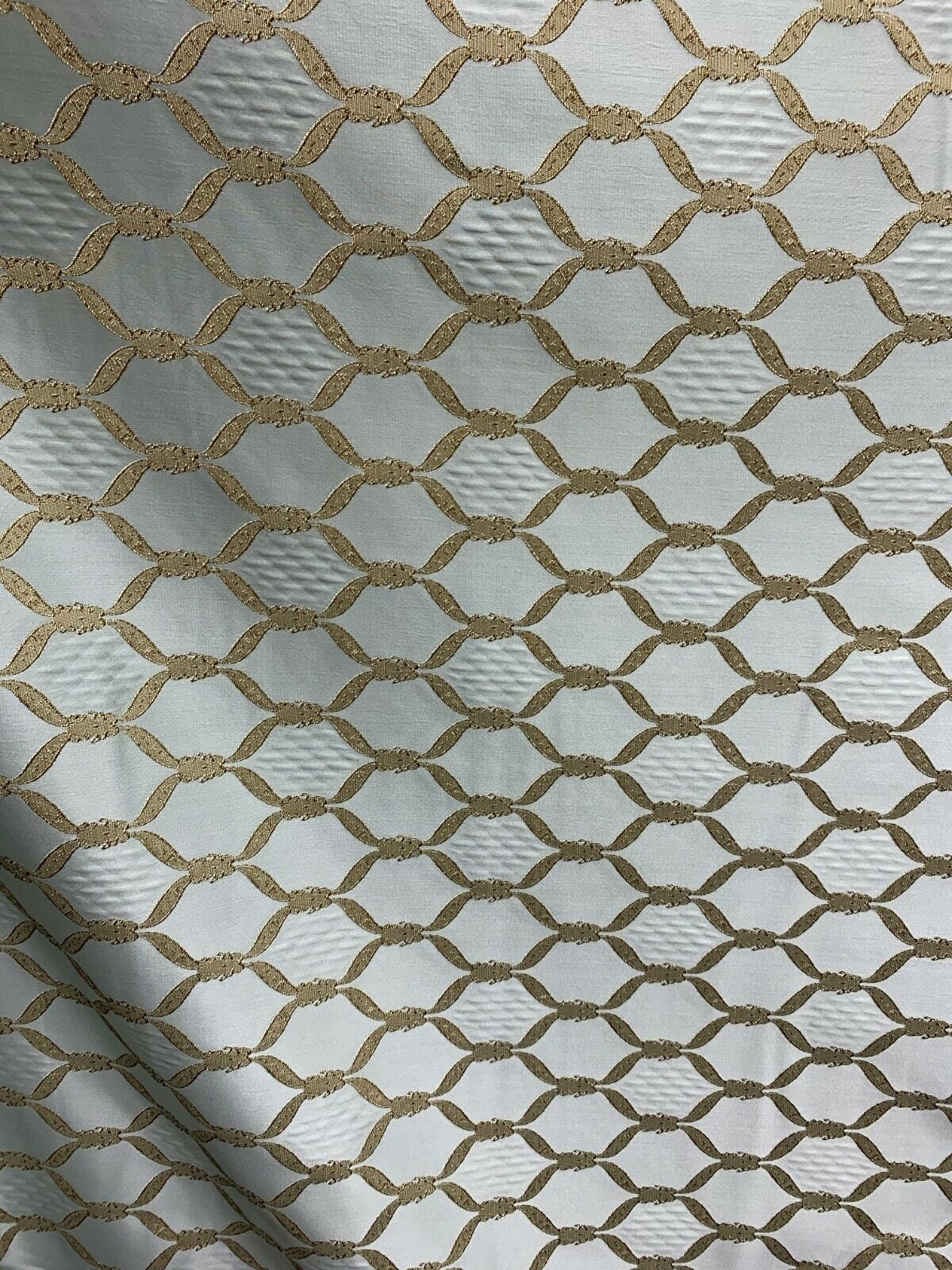 Grey Blue Dark Gold Diamond Brocade Upholstery Drapery Fabric (54 in.) Sold By The Yard