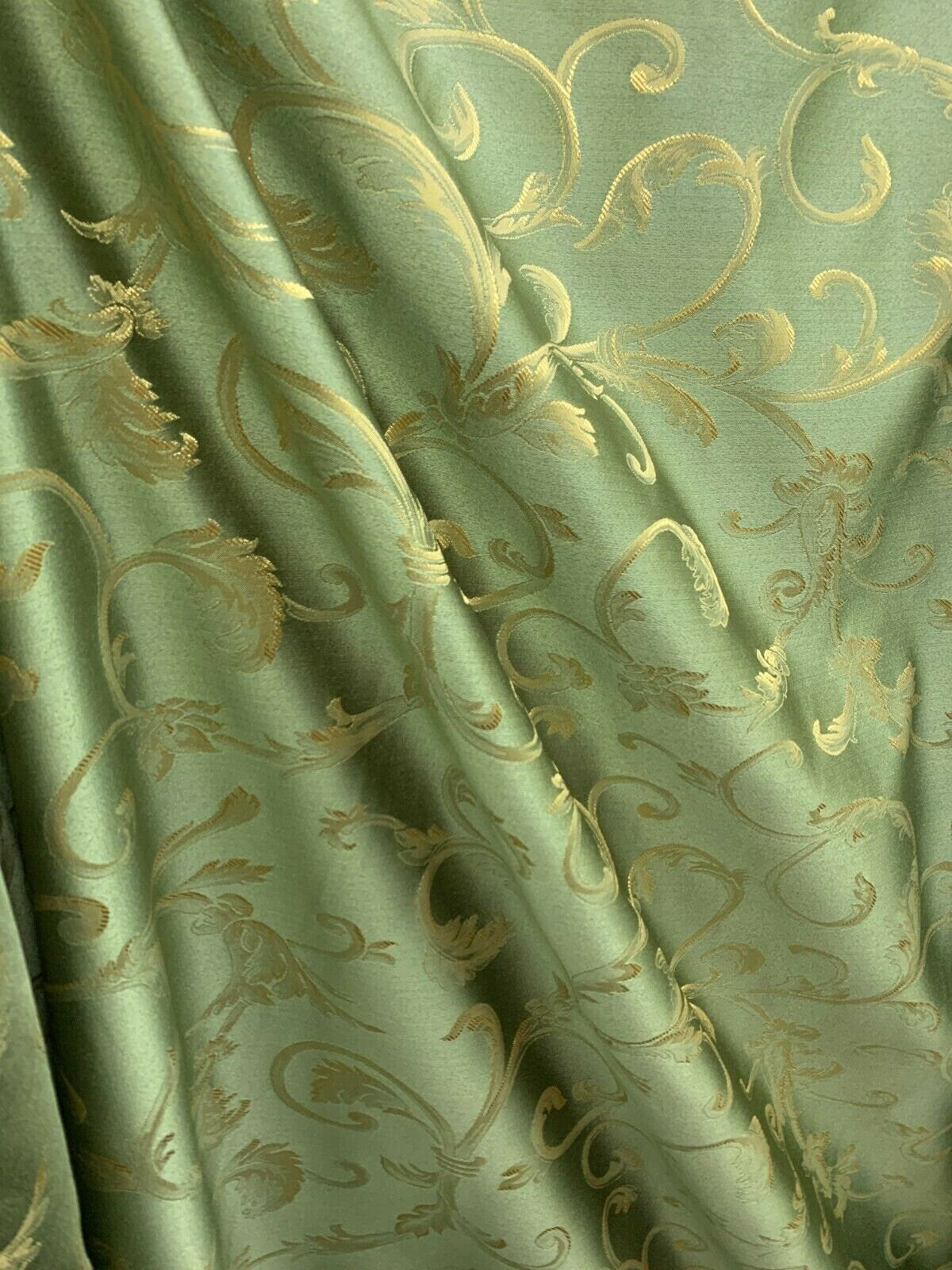 GREEN GOLD Brocade Flower Floral Upholstery Drapery Fabric (110 in.) Sold By The Yard