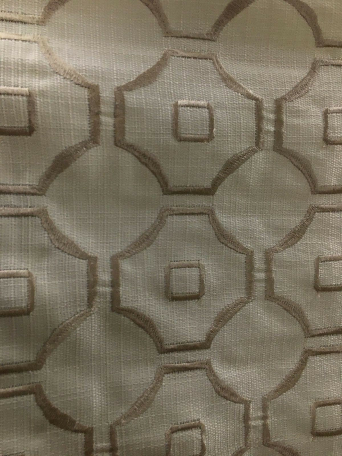 IVORY BEIGE Embroidered Polyester Linen Drapery Fabric (54 in.) Sold By The Yard