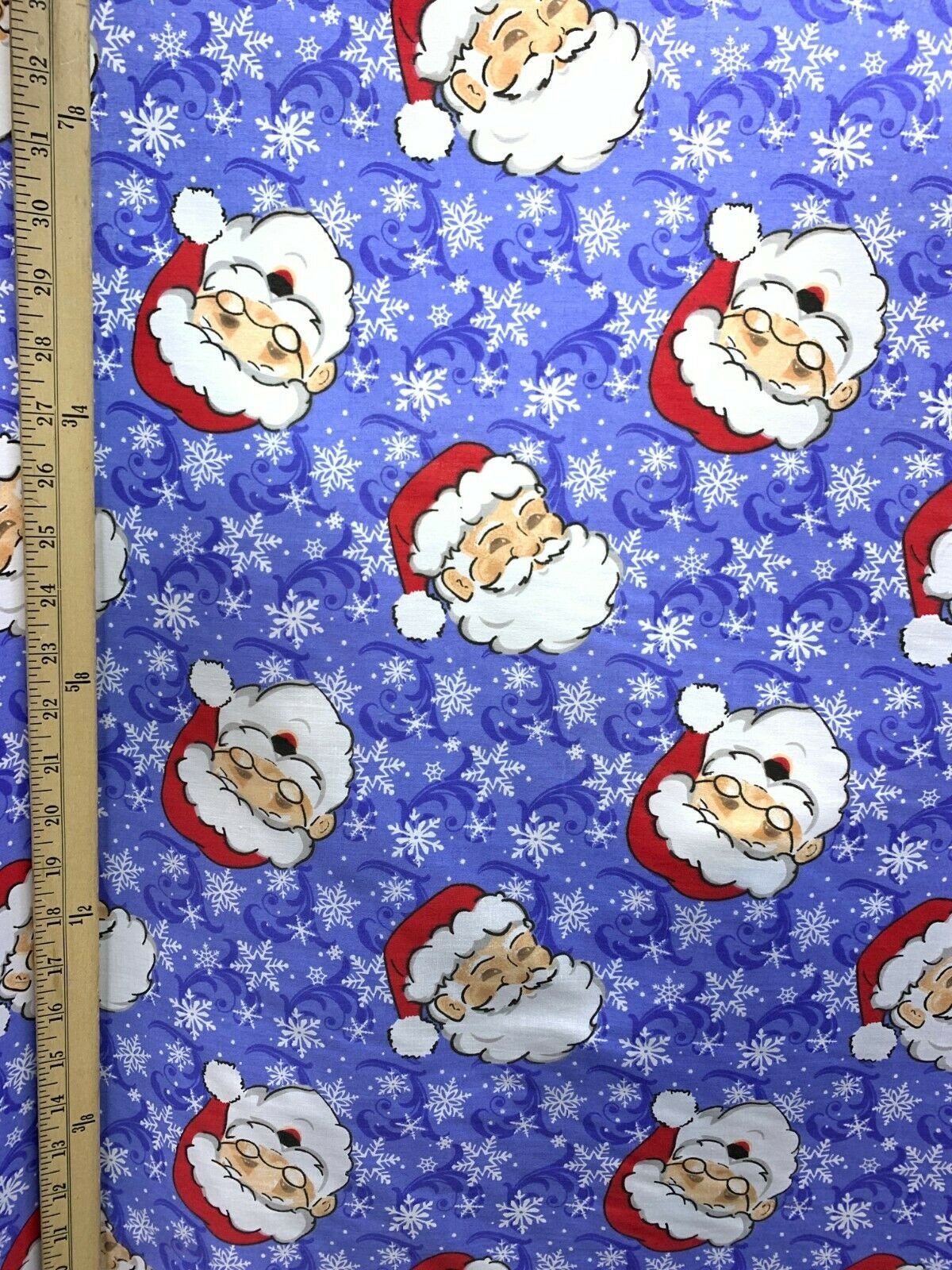 LIGHT BLUE MULTICOLOR Santa Claus Printed 100% Cotton Fabric (60 in.) Sold By The Yard