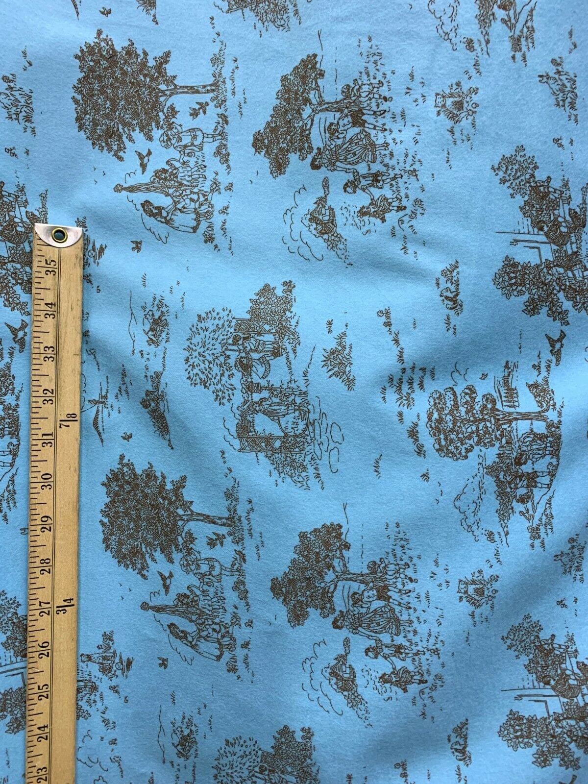 LIGHT BLUE BROWN French Toile Print Cotton Flannel Fabric (45 in.) Sold By The Yard
