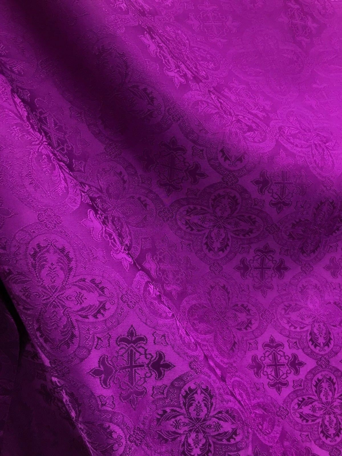 MAGENTA Liturgical Cross Brocade Fabric (60 in.) Sold By The Yard