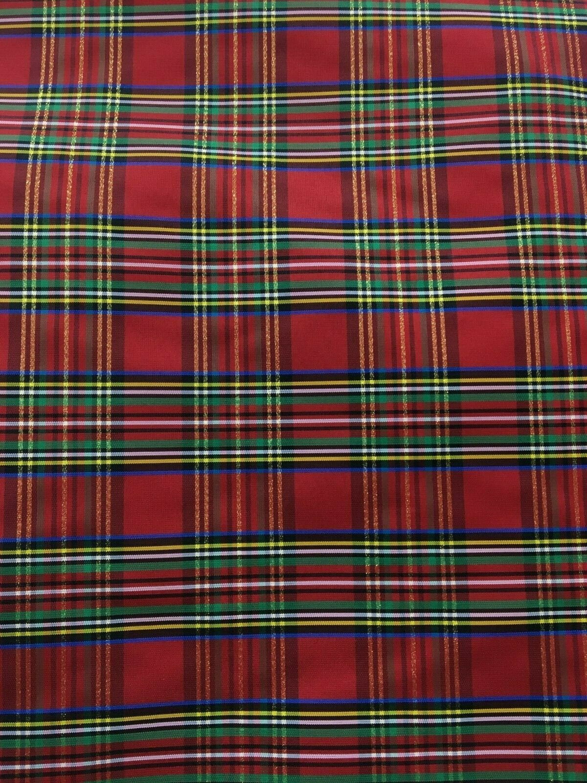 Red Multicolor Metallic Plaid Taffeta Fabric (60 in.) Sold By The Yard