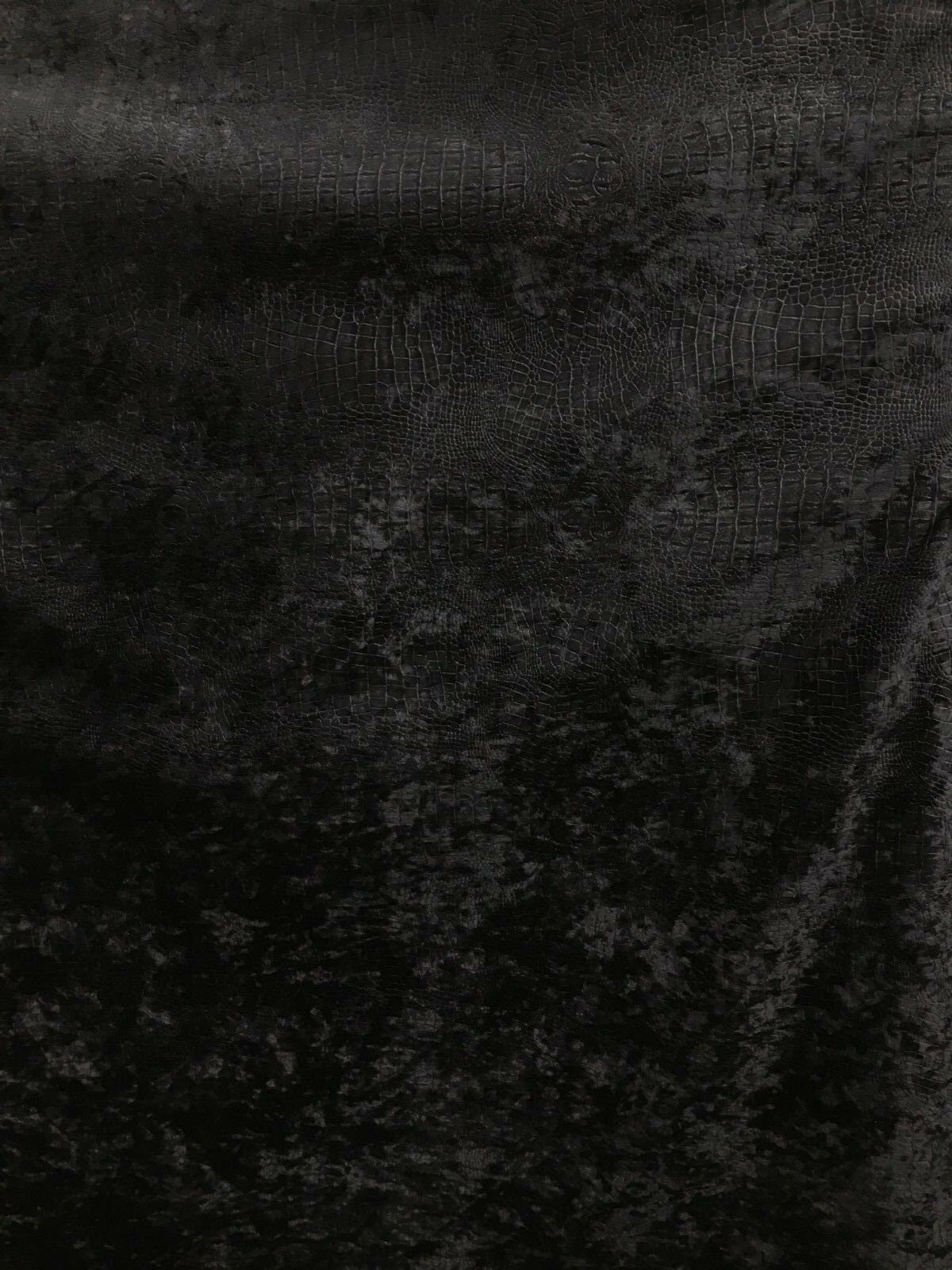 BLACK Alligator Crocodile Embossed Chenille Velvet Fabric (56 in.) Sold By The Yard