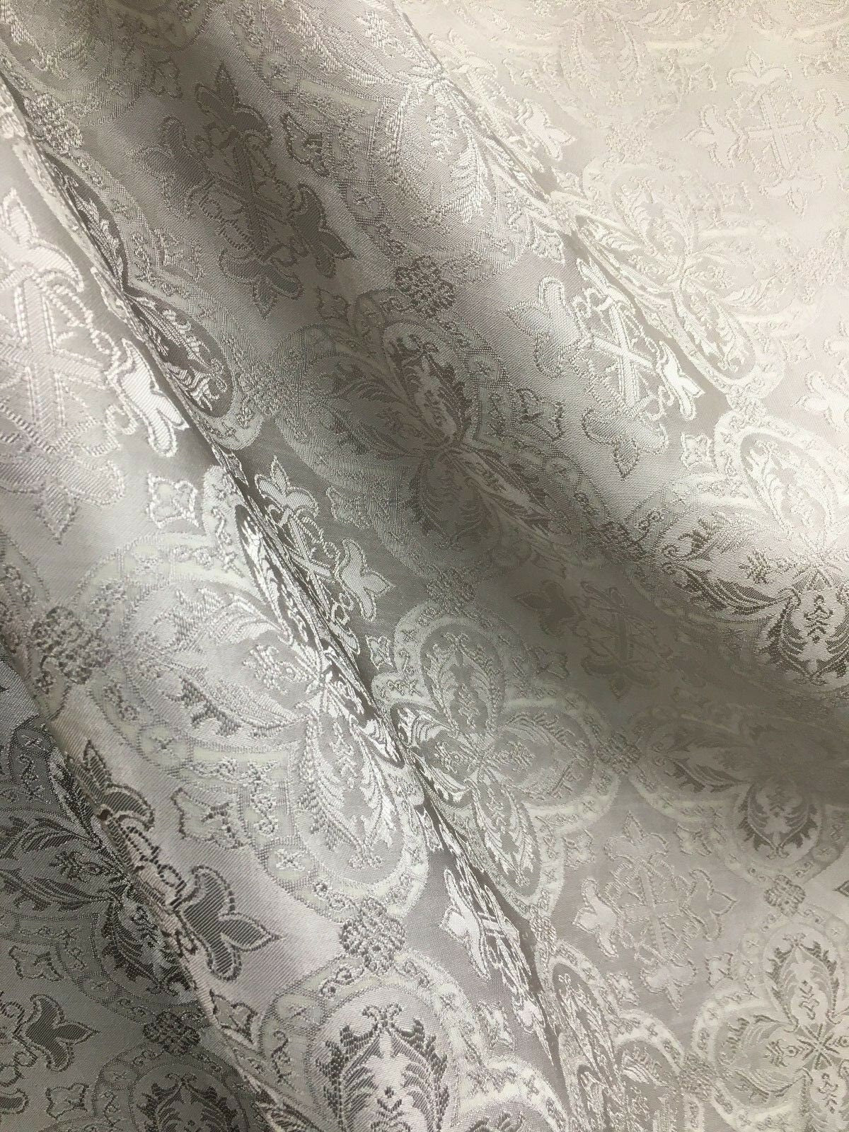 SILVER GRAY Liturgical Cross Brocade Fabric (60 in.) Sold By The Yard