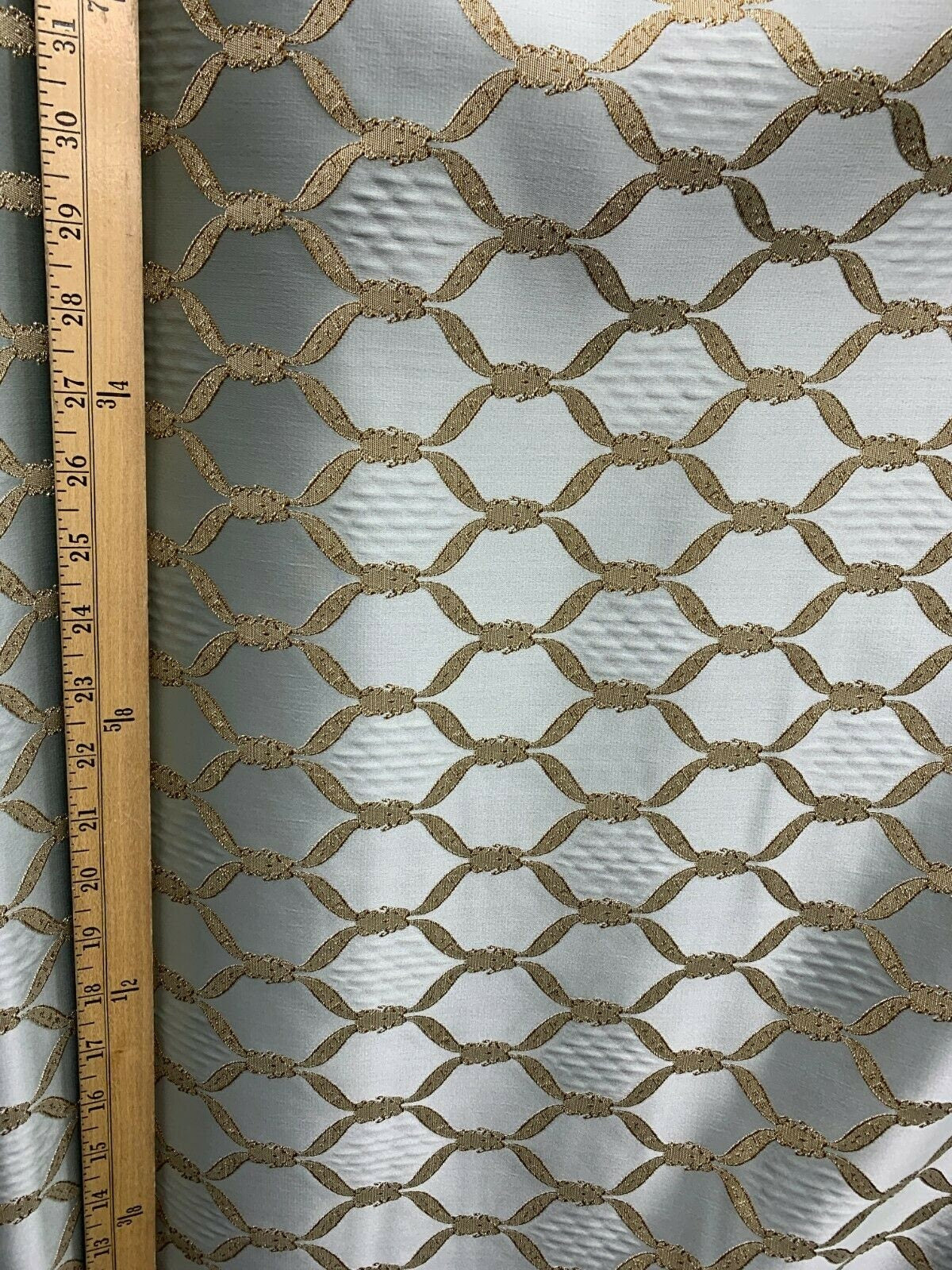 Grey Blue Dark Gold Diamond Brocade Upholstery Drapery Fabric (54 in.) Sold By The Yard