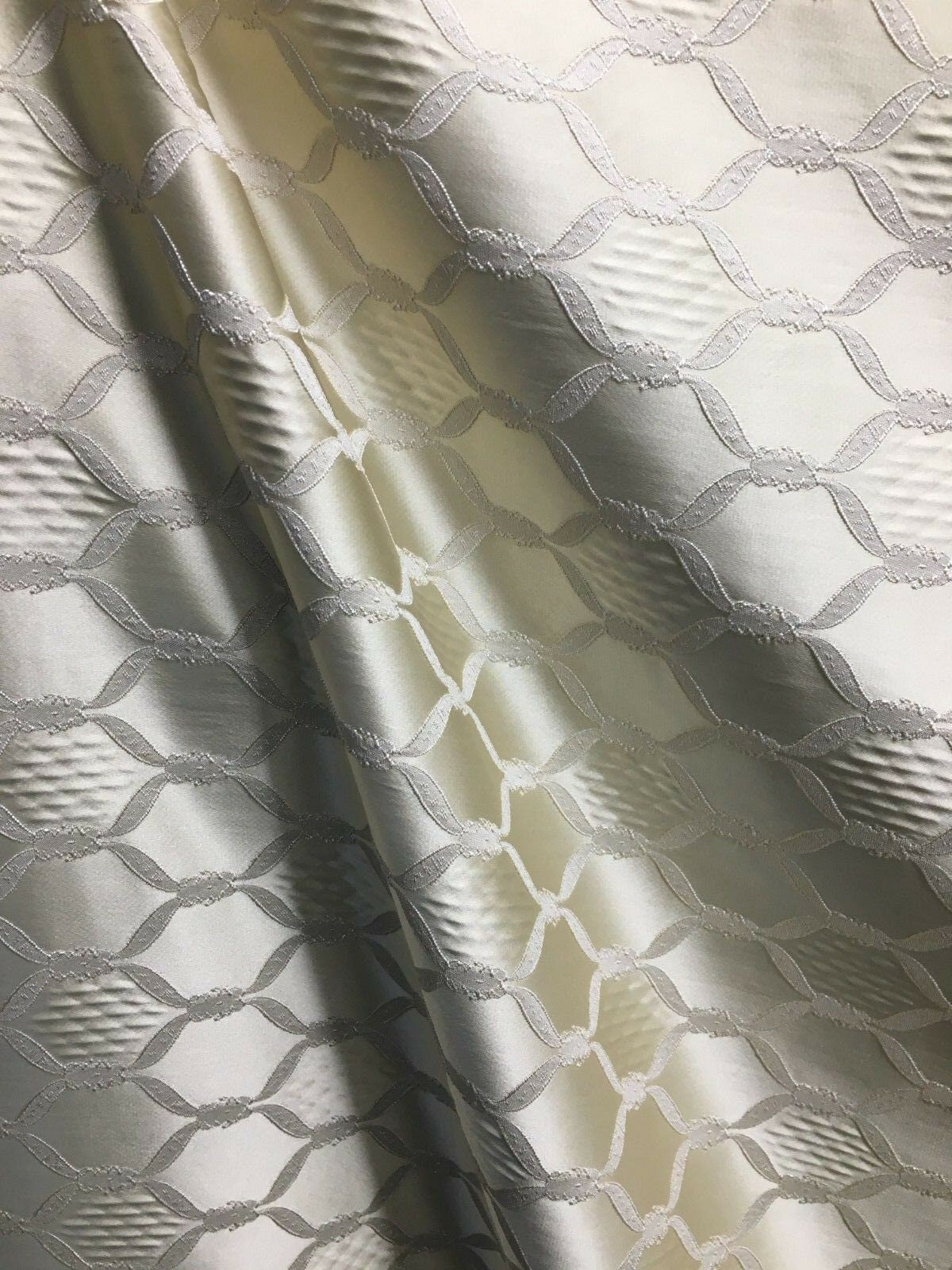 IVORY Diamond Brocade Upholstery Drapery Fabric (54 in.) Sold By The Yard