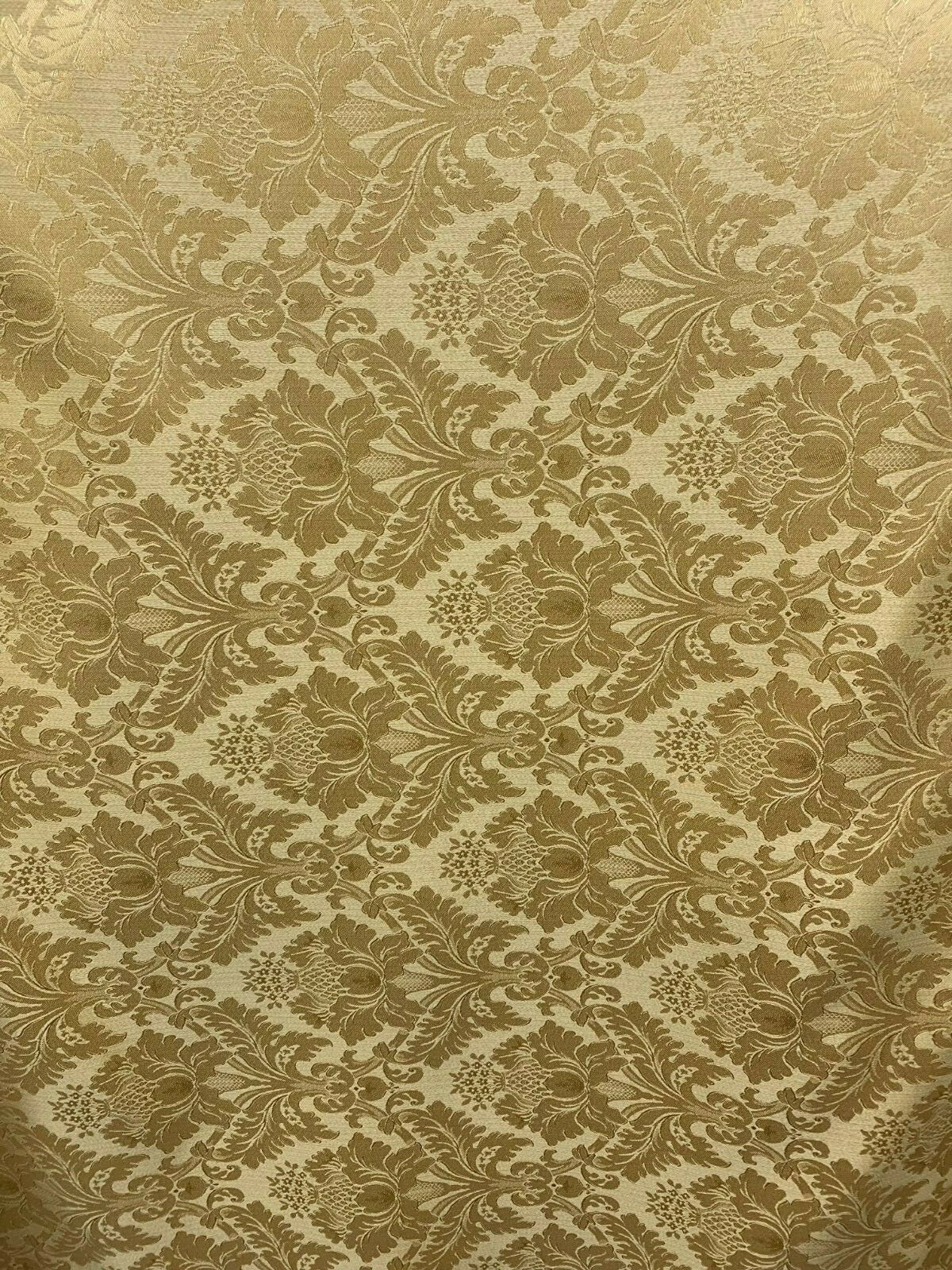 GOLD Damask Jacquard Brocade Flower Floral Fabric (110 in.) Sold By The Yard