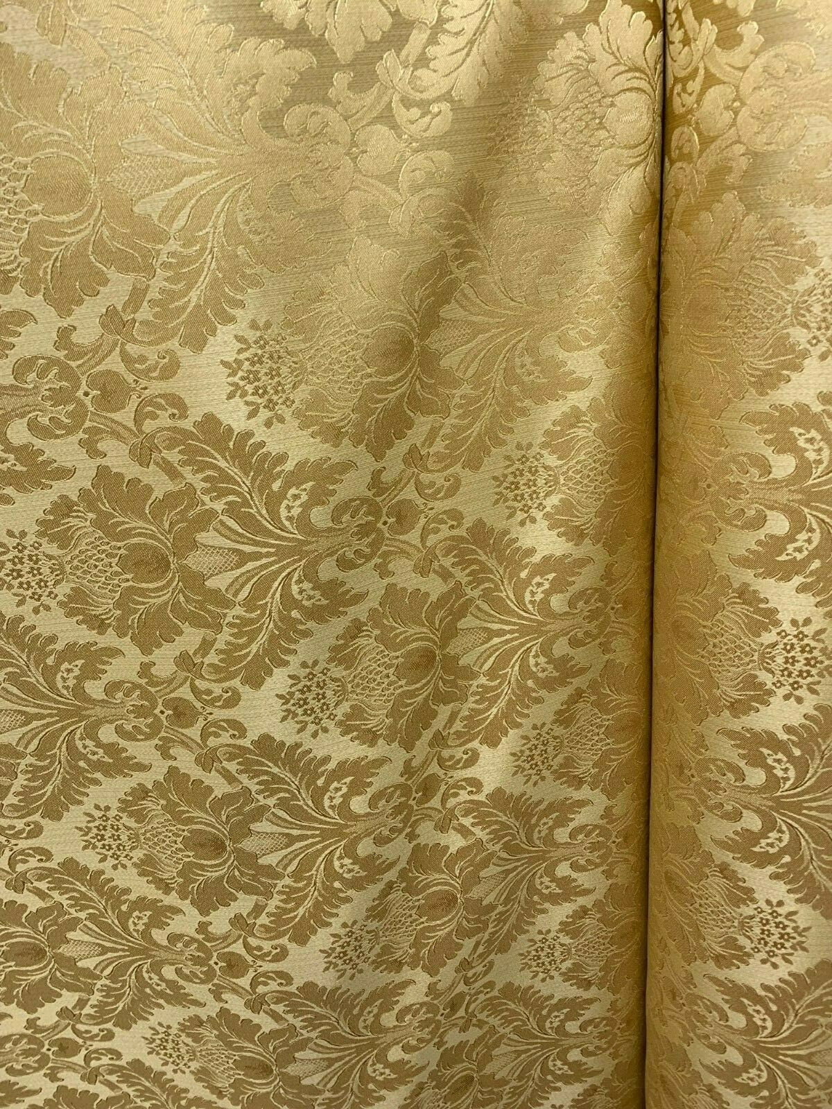 GOLD Damask Jacquard Brocade Flower Floral Fabric (110 in.) Sold By The Yard