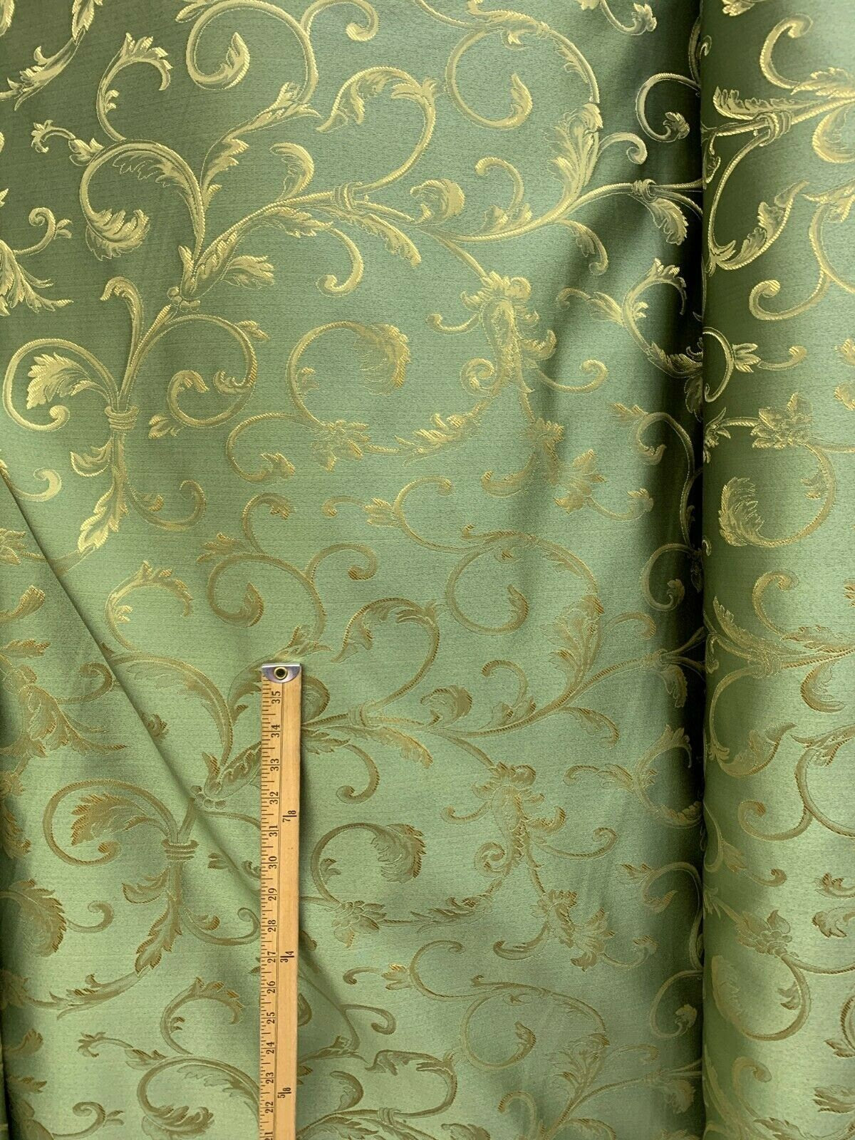GREEN GOLD Brocade Flower Floral Upholstery Drapery Fabric (110 in.) Sold By The Yard