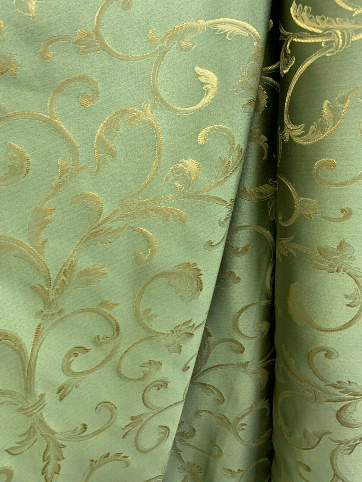 GREEN GOLD Brocade Flower Floral Upholstery Drapery Fabric (110 in.) Sold By The Yard