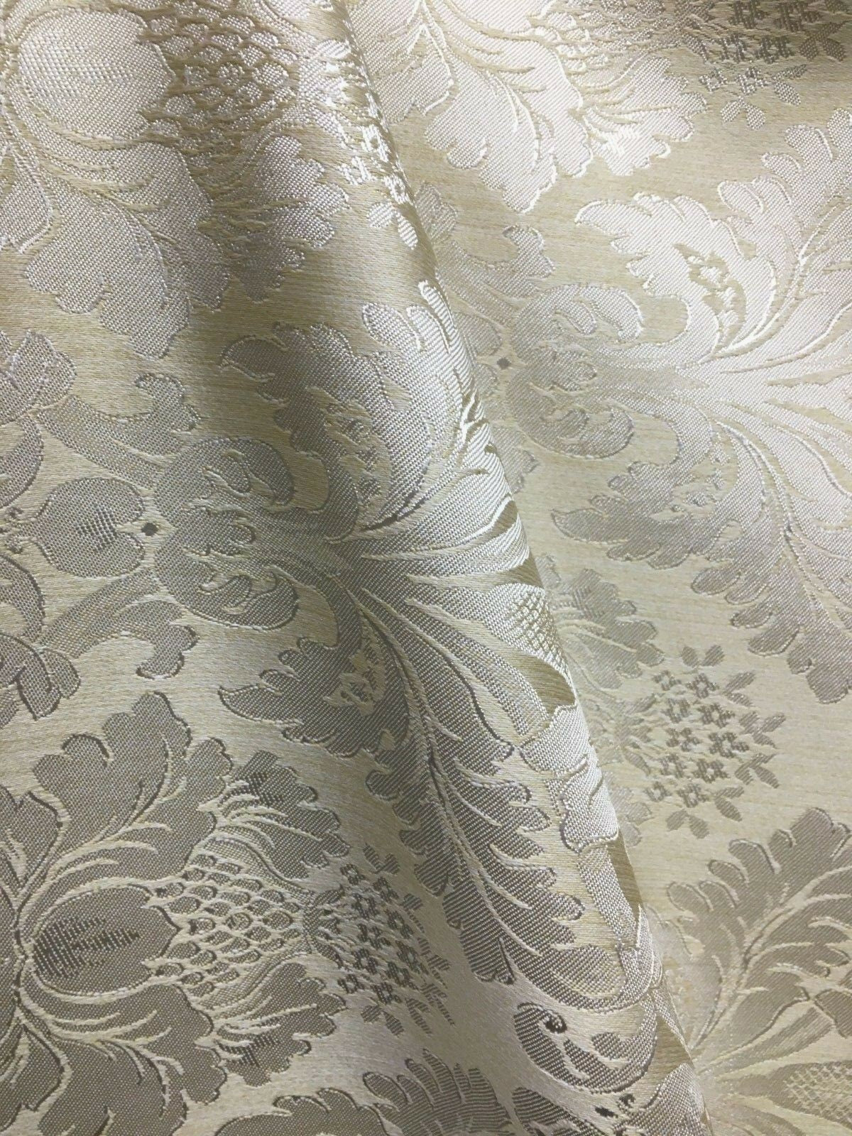 IVORY Damask Jacquard Brocade Flower Floral Fabric (110 in.) Sold By The Yard