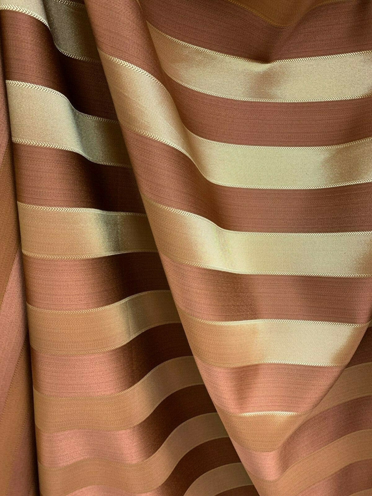 COPPER GOLD Striped Brocade Upholstery Drapery Fabric (110 in.) Sold By The Yard