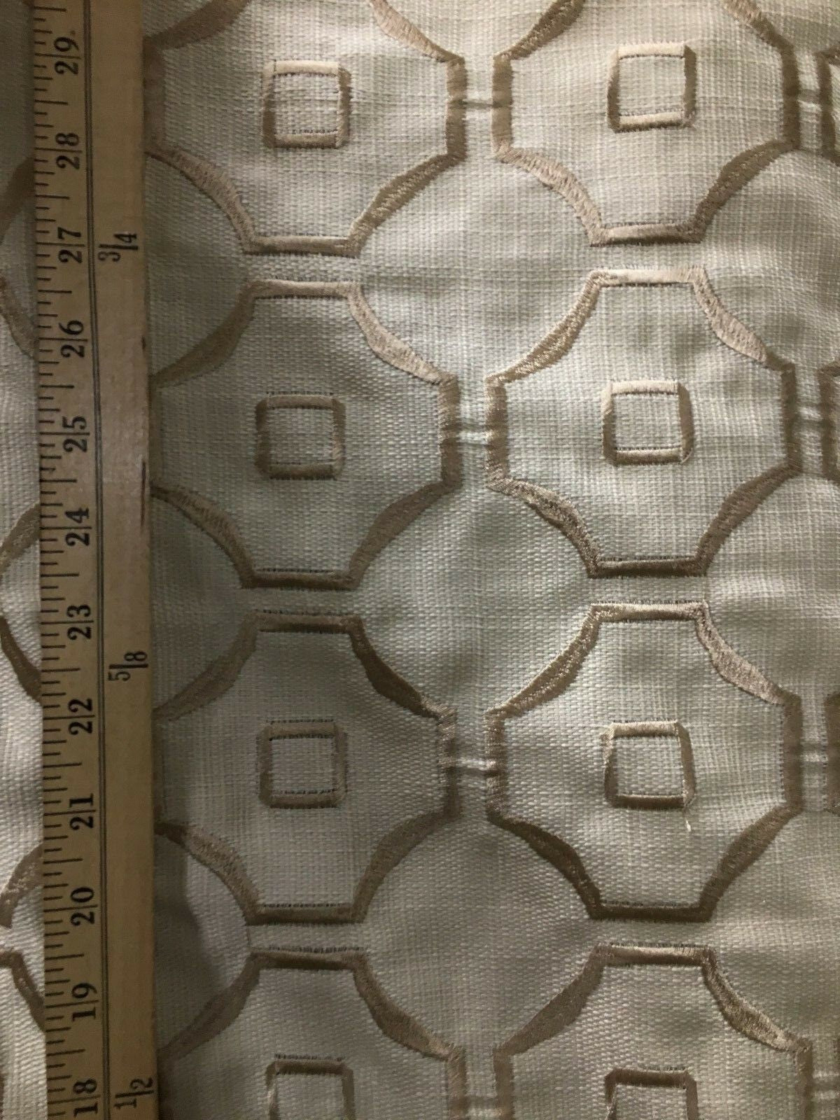 IVORY BEIGE Embroidered Polyester Linen Drapery Fabric (54 in.) Sold By The Yard