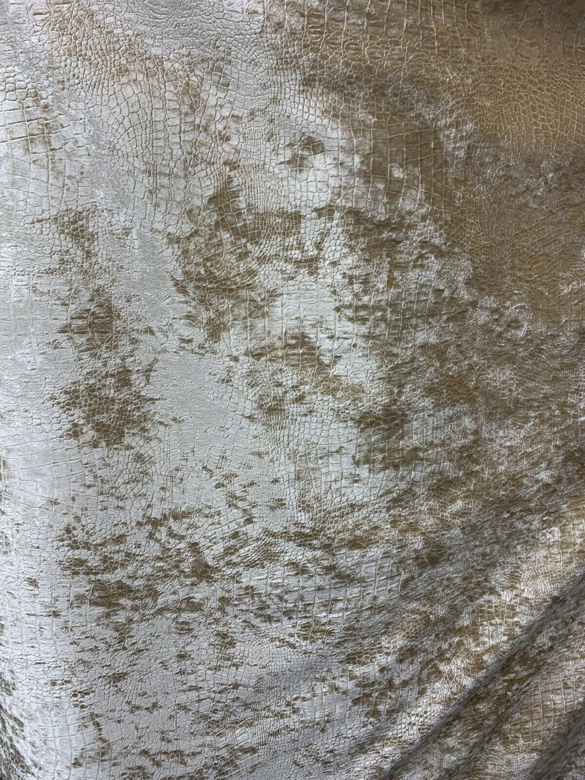 BEIGE Alligator Crocodile Embossed Chenille Velvet Fabric (56 in.) Sold By The Yard