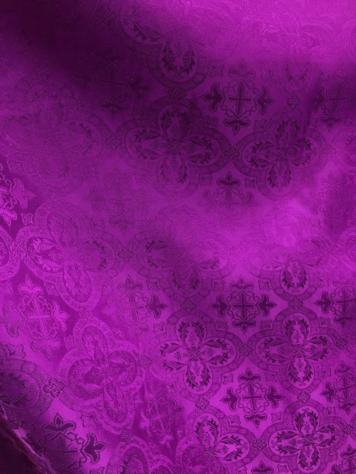 MAGENTA Liturgical Cross Brocade Fabric (60 in.) Sold By The Yard