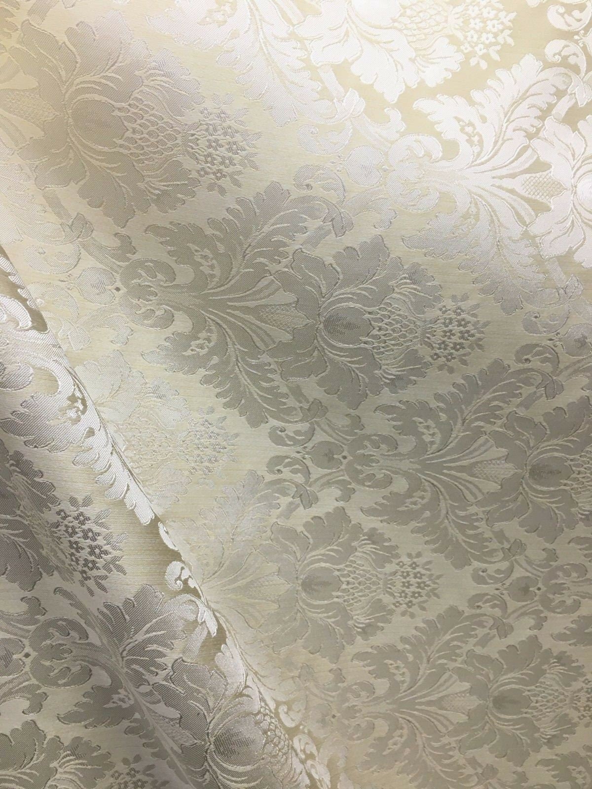 IVORY Damask Jacquard Brocade Flower Floral Fabric (110 in.) Sold By The Yard