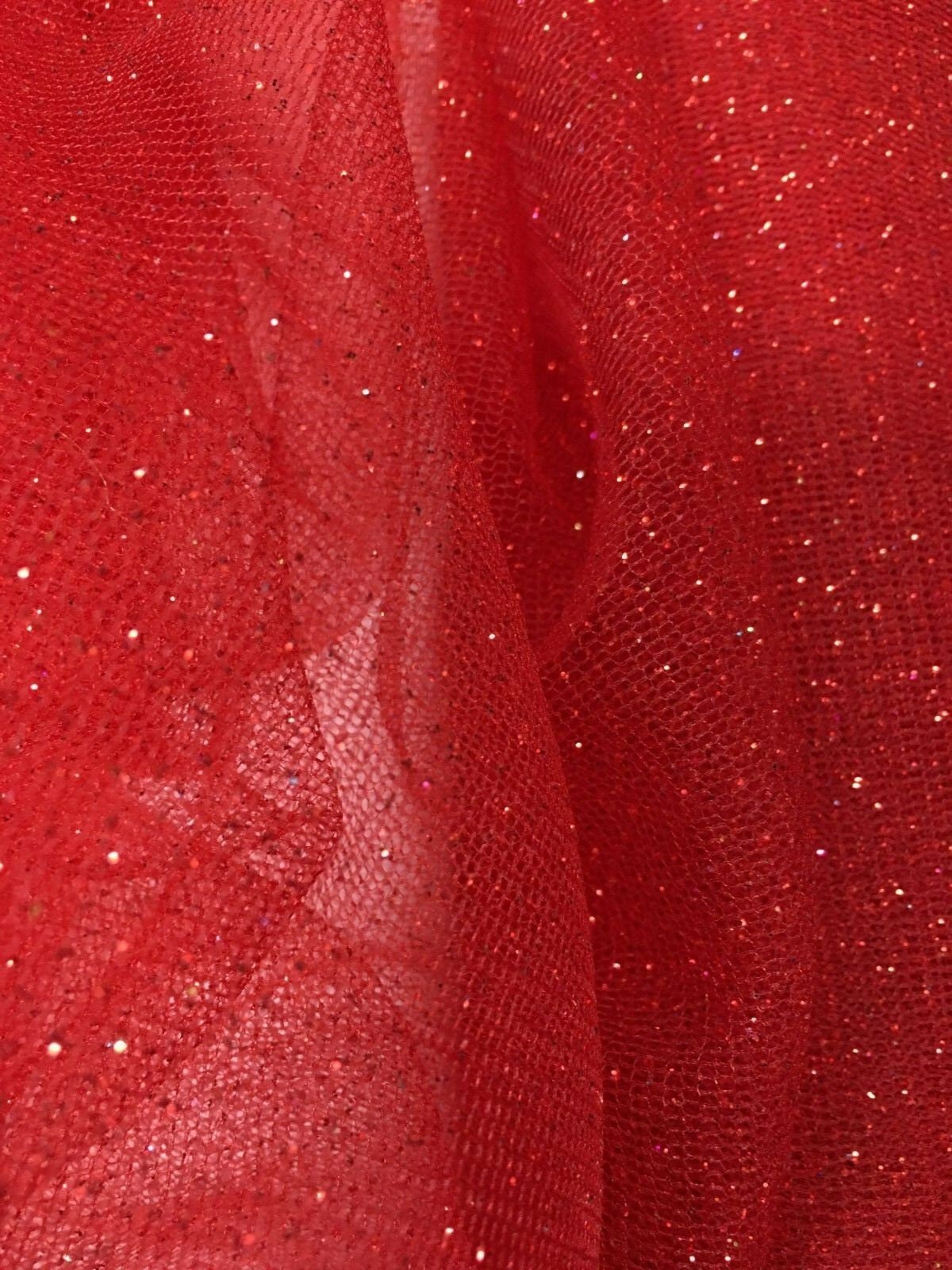 RED Sparkle Glitter Tulle Decoration Event Fabric (60 in.) Sold By The Yard
