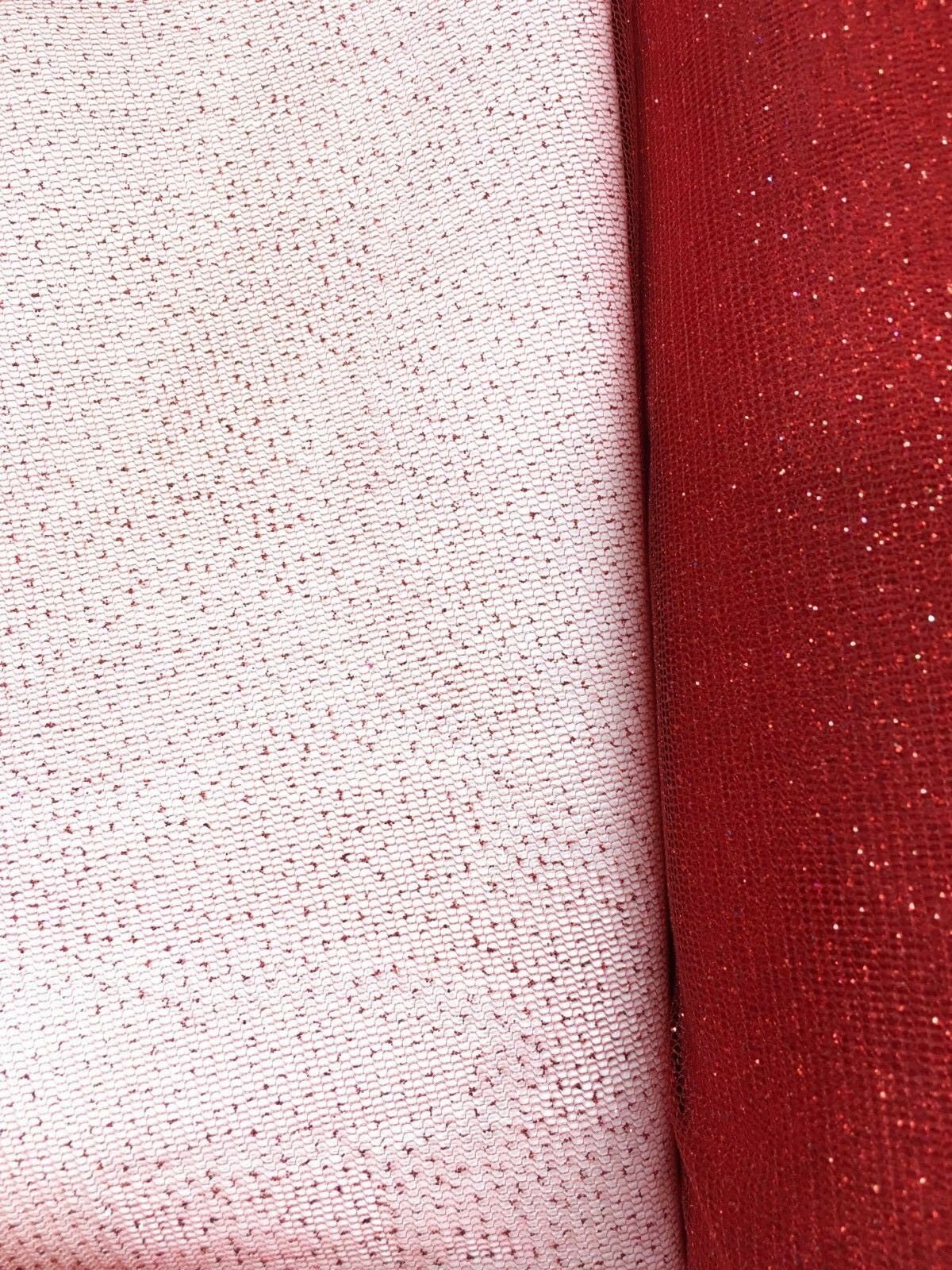 RED Sparkle Glitter Tulle Decoration Event Fabric (60 in.) Sold By The Yard