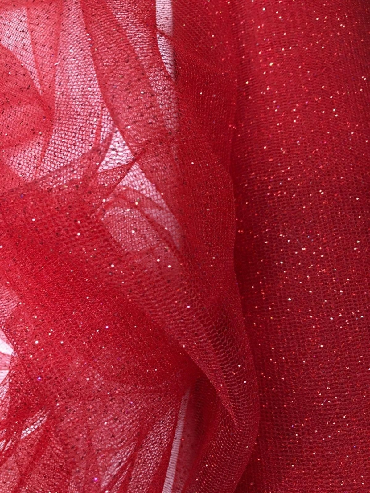 RED Sparkle Glitter Tulle Decoration Event Fabric (60 in.) Sold By The Yard