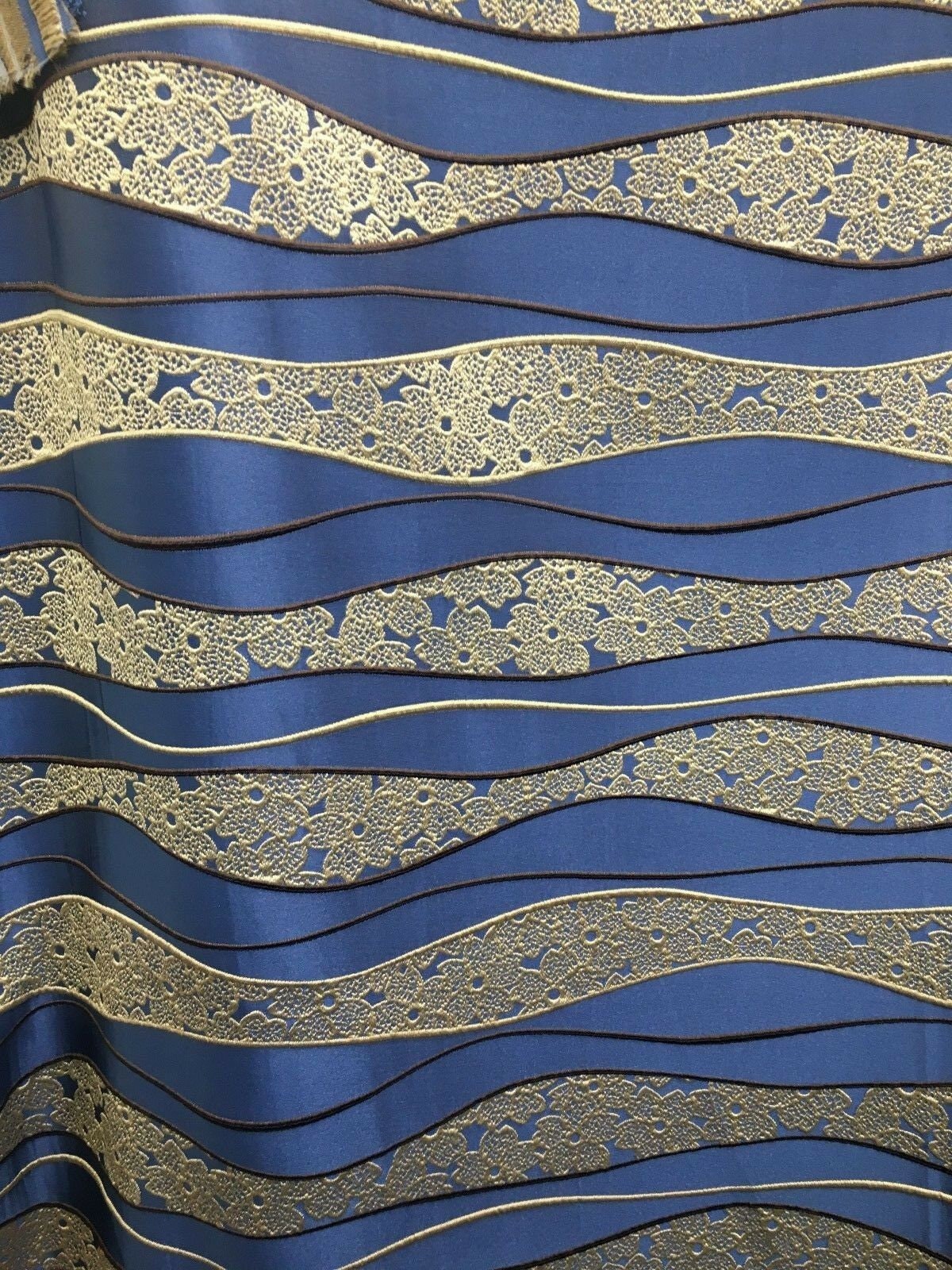 BLUE BEIGE BROWN Floral Brocade Upholstery Drapery Fabric (54 in.) Sold By The Yard