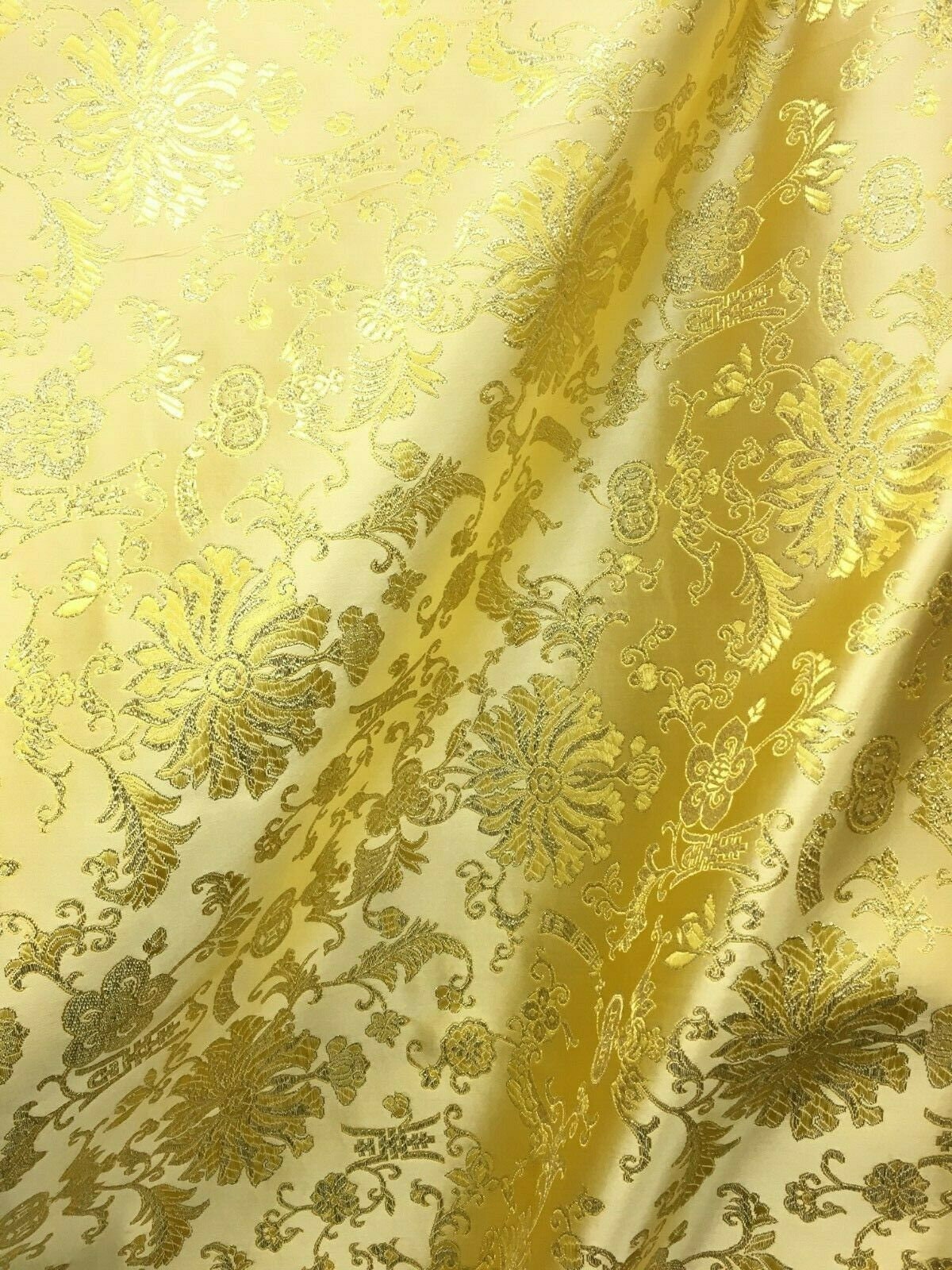 GOLD Metallic Floral Brocade Fabric (56 in.) Sold By The Yard