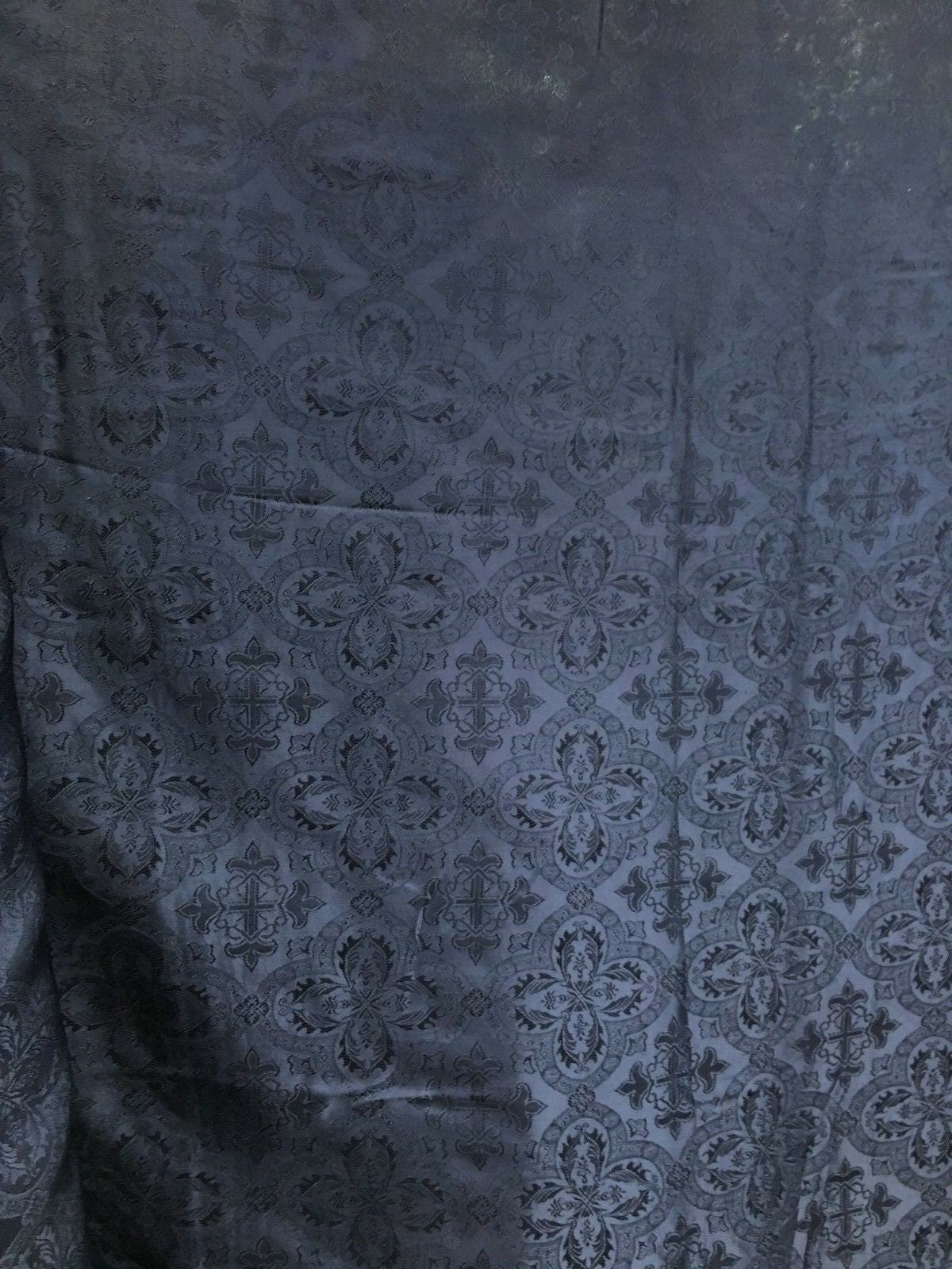 DARK NAVY BLUE Liturgical Cross Brocade Fabric (60 in.) Sold By The Yard