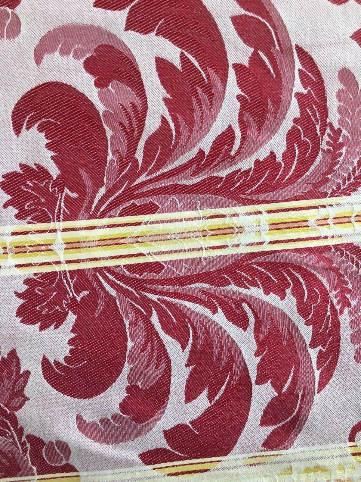 RED YELLOW Damask Striped Brocade Upholstery Drapery Fabric (54 in.) Sold By The Yard