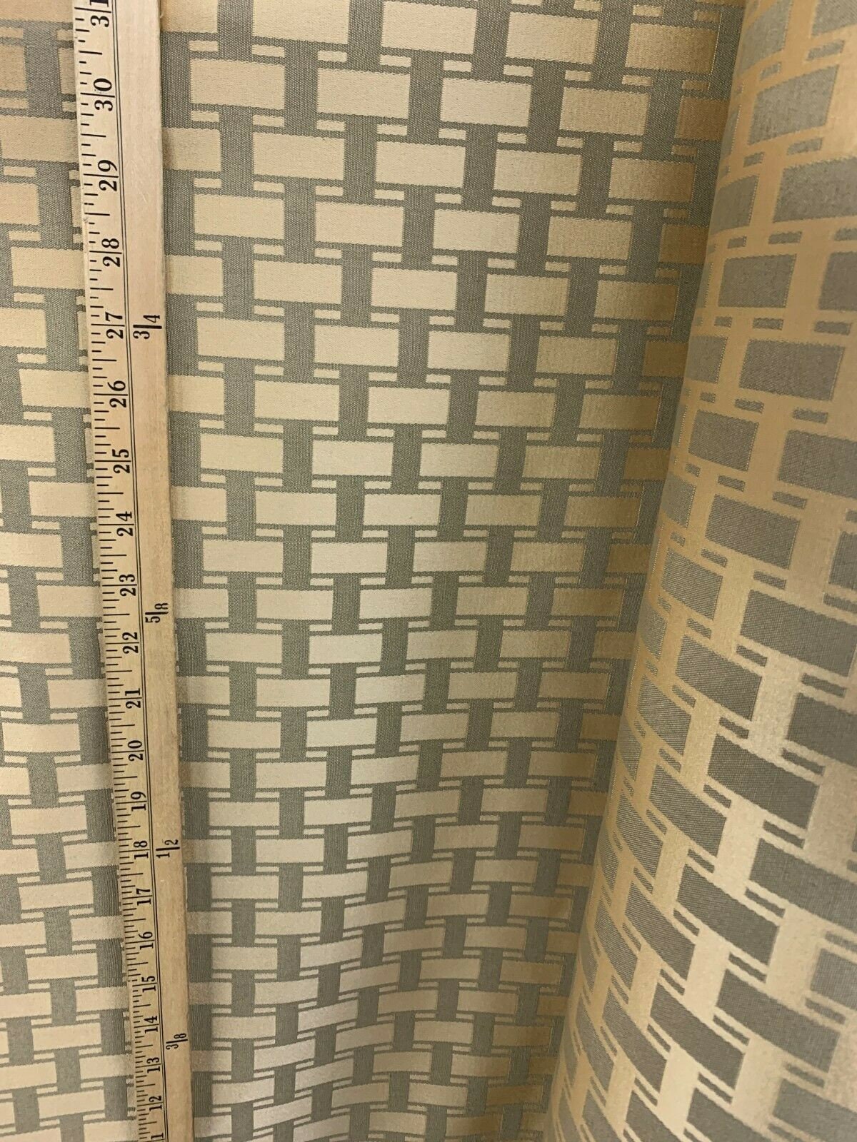 BEIGE GRAY Geometric Brocade Upholstery Drapery Fabric (54 in.) Sold By The Yard