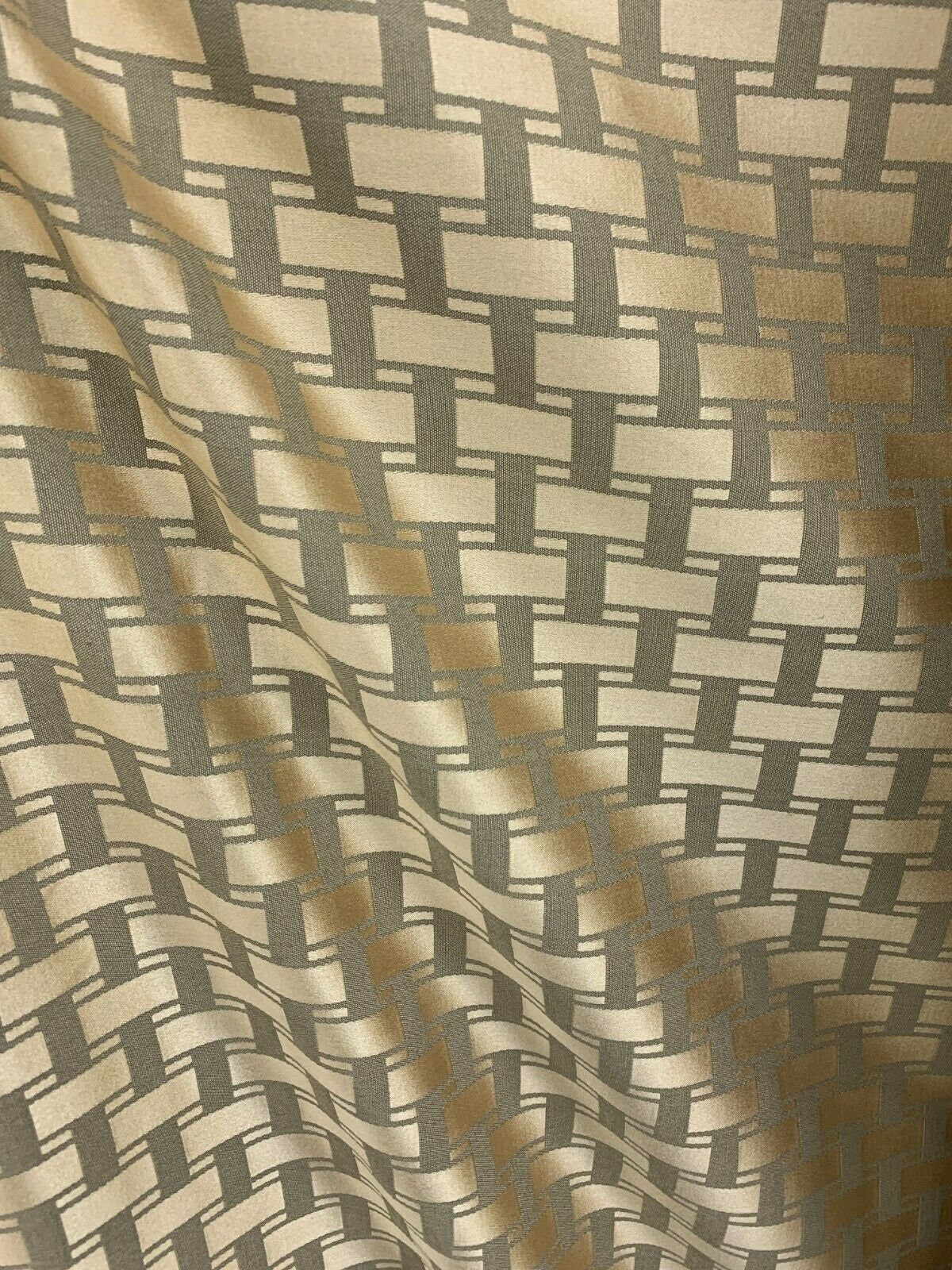 BEIGE GRAY Geometric Brocade Upholstery Drapery Fabric (54 in.) Sold By The Yard
