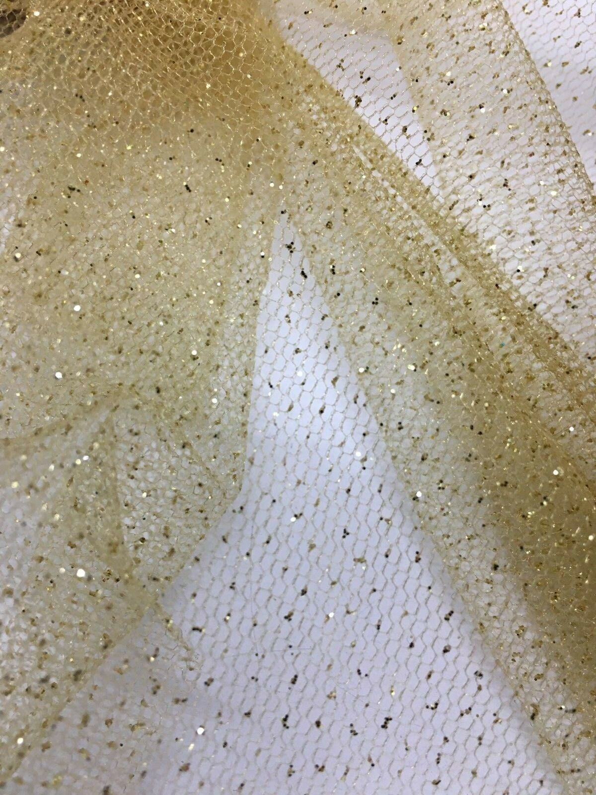 GOLD Sparkle Glitter Tulle Decoration Event Fabric (60 in.) Sold By The Yard