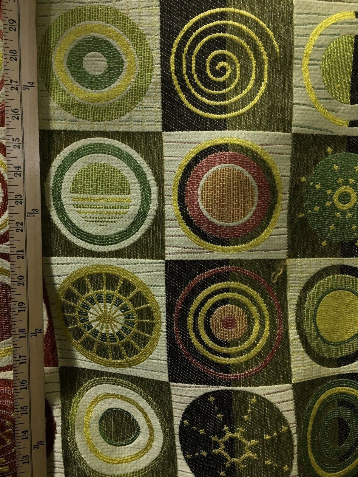 GREEN BURGUNDY MULTICOLOR Chenille Upholstery Brocade Fabric (54 in.) By The Yard