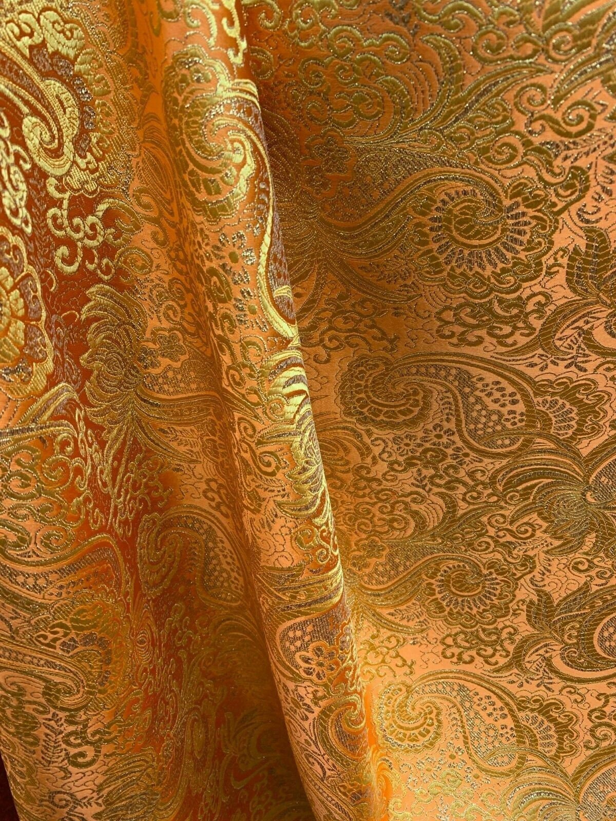 ORANGE GOLD Metallic Paisley Brocade Fabric (60 in.) Sold By The Yard