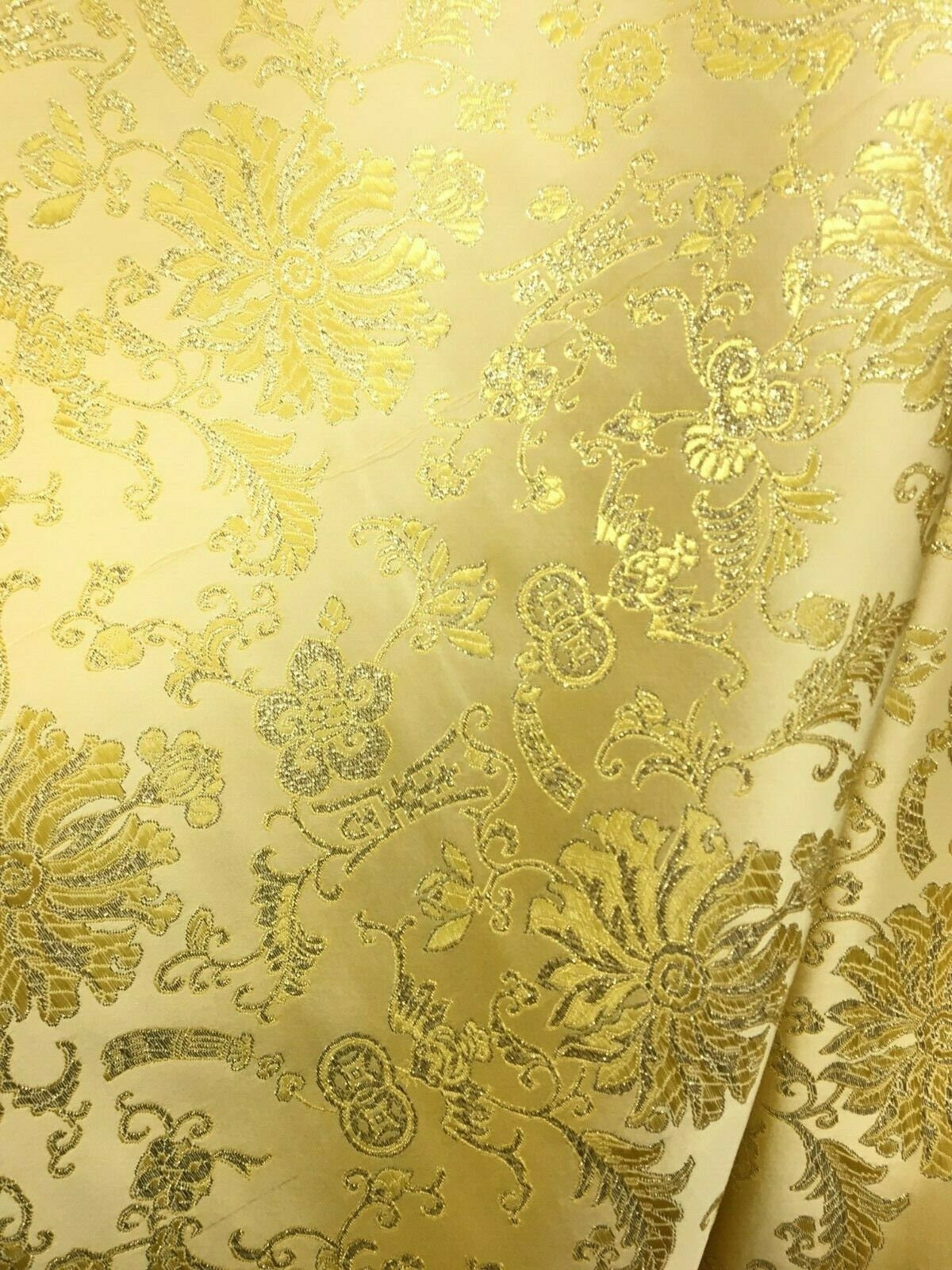 GOLD Metallic Floral Brocade Fabric (56 in.) Sold By The Yard