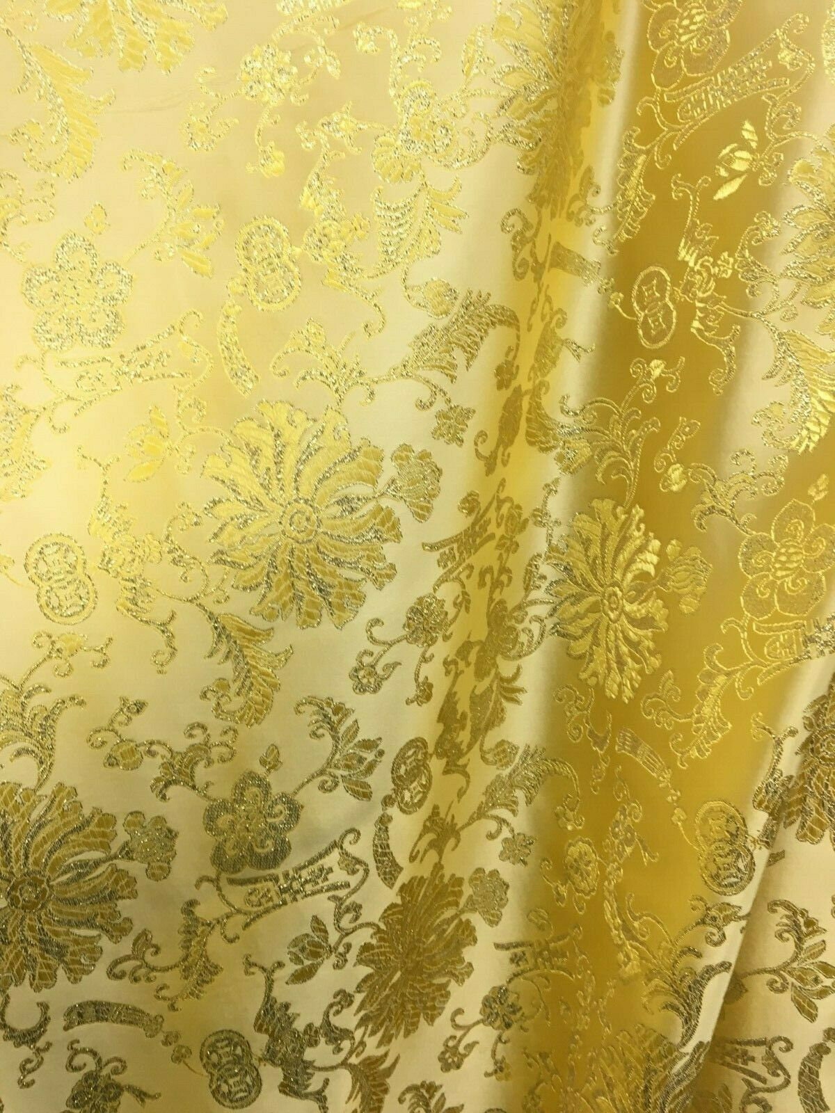 GOLD Metallic Floral Brocade Fabric (56 in.) Sold By The Yard