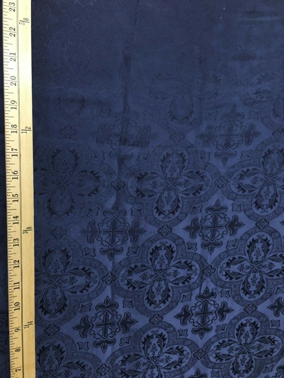 DARK NAVY BLUE Liturgical Cross Brocade Fabric (60 in.) Sold By The Yard