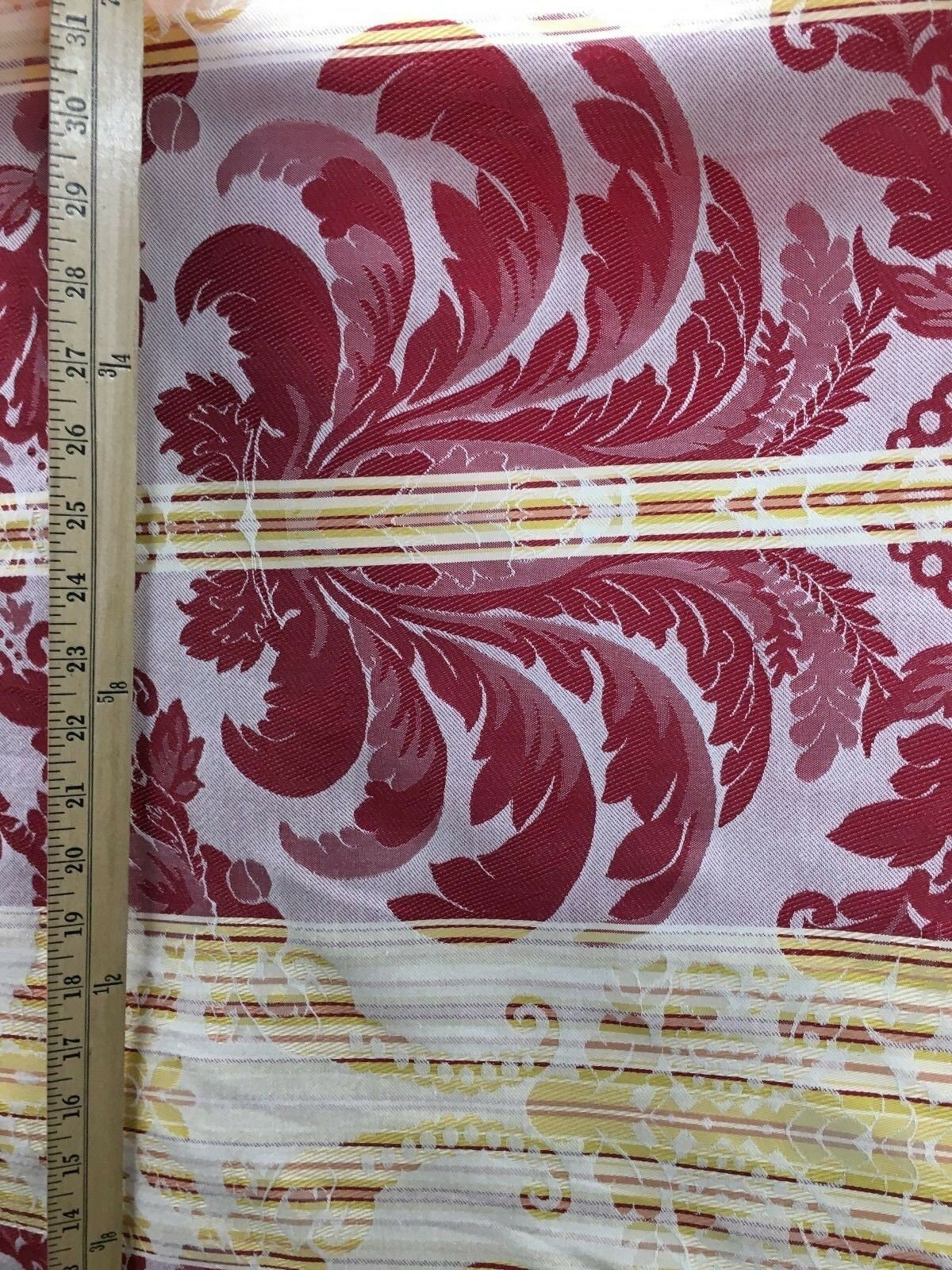 RED YELLOW Damask Striped Brocade Upholstery Drapery Fabric (54 in.) Sold By The Yard